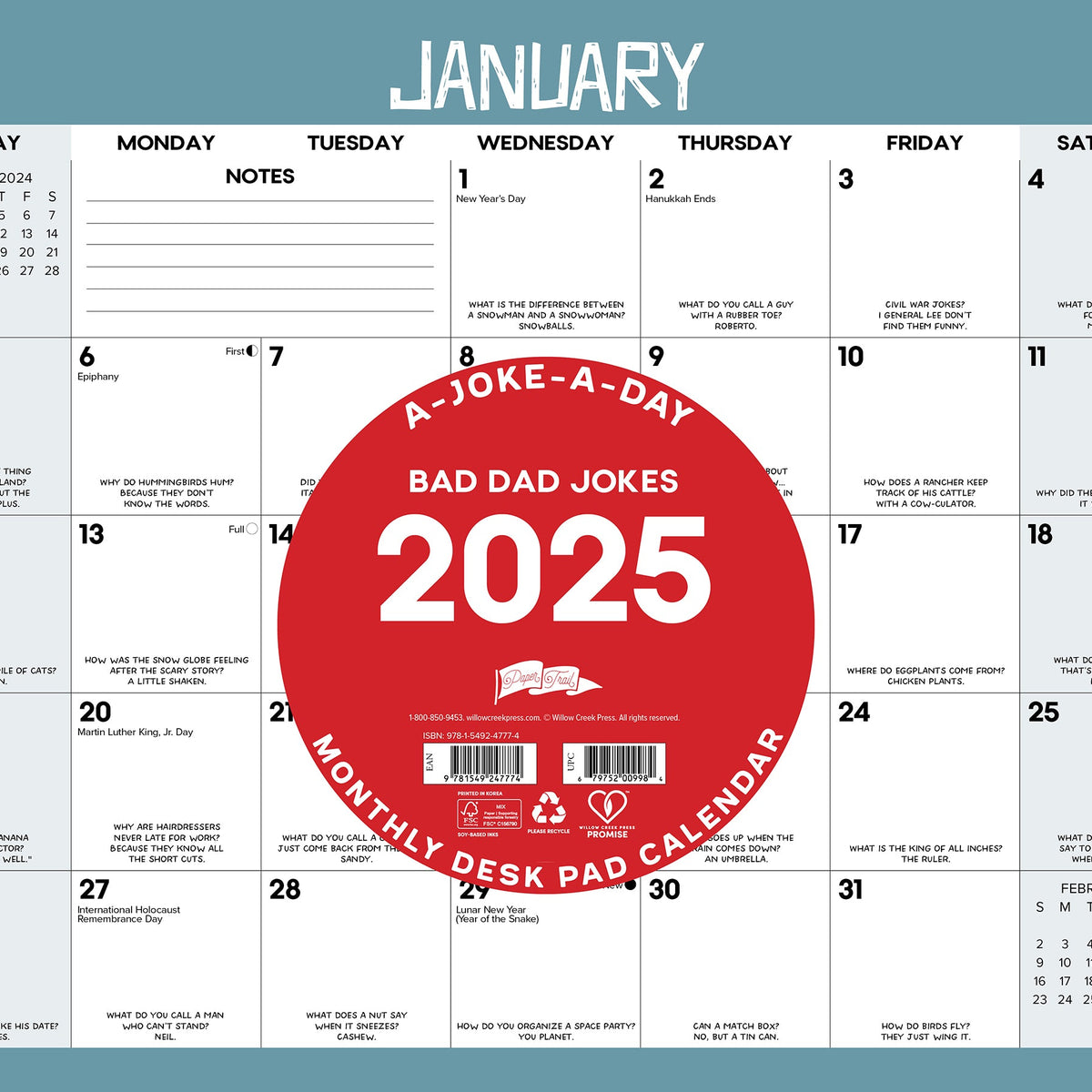 Bad Dad Jokes 2025 Small Monthly Desk Pad Willow Creek Press