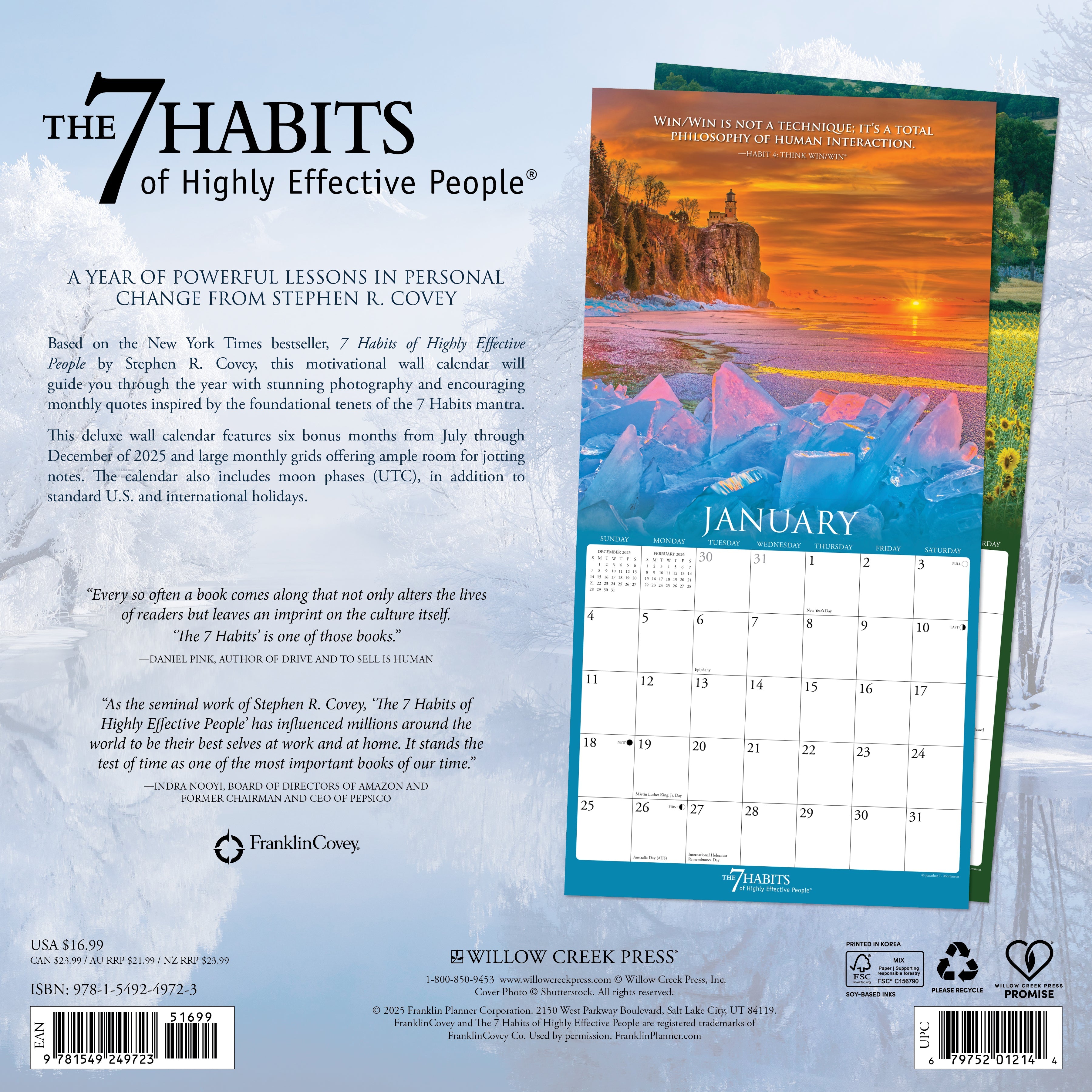 12x12 inch 2026 calendar with quotes and tips from 7 Habits of Highly Effective People