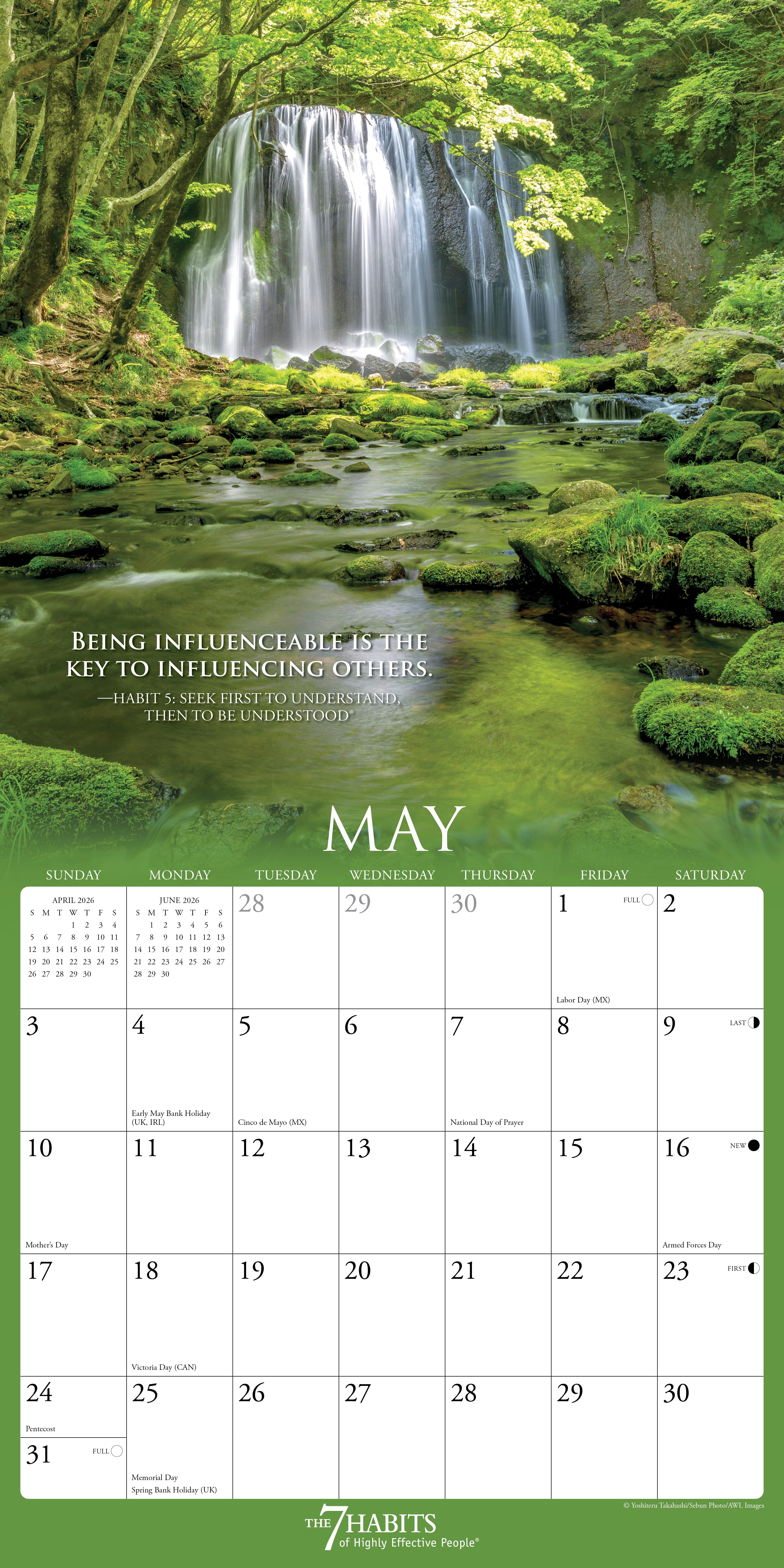 Motivational 2026 wall calendar for home or office with 7 Habits guidance