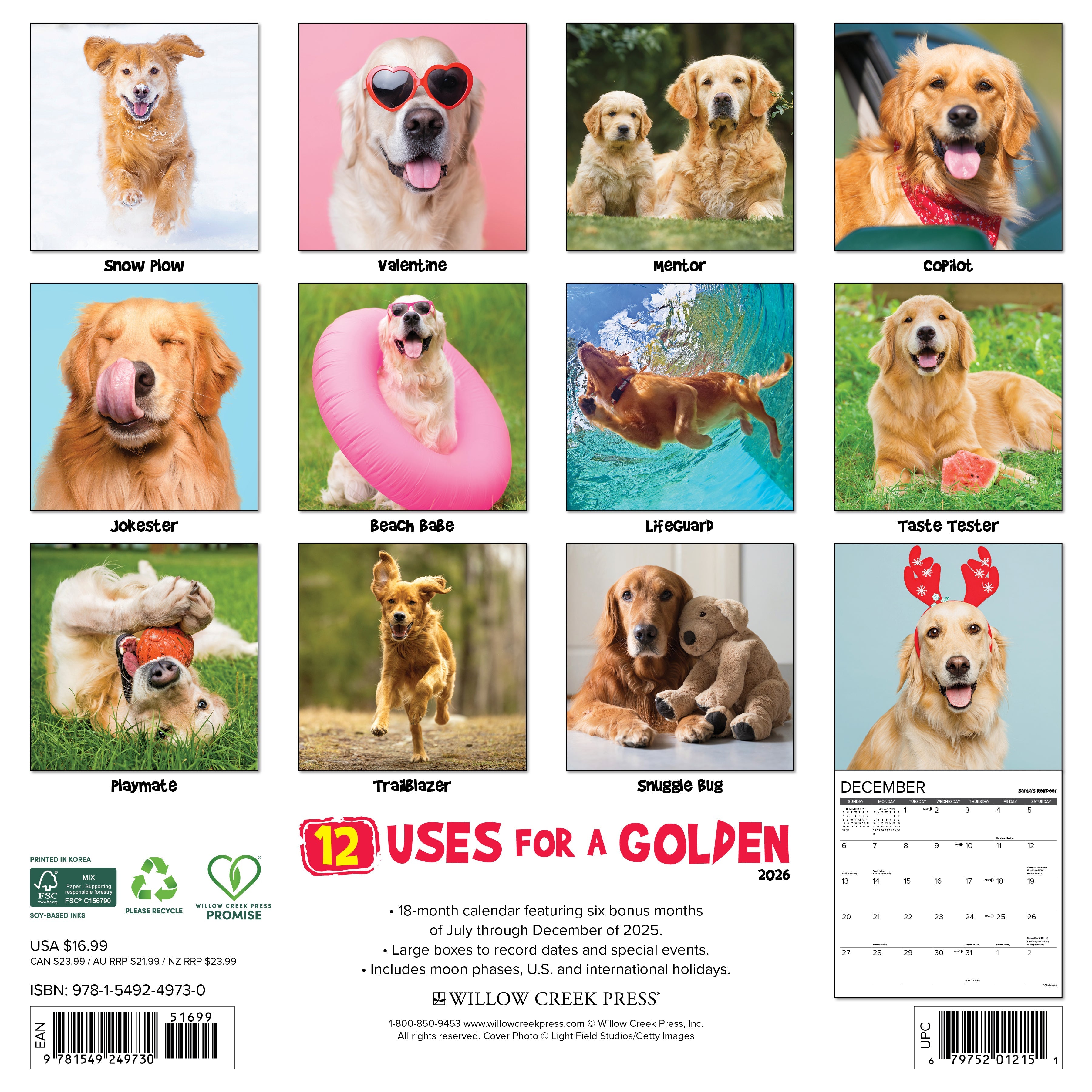 Dog lovers’ 2026 Wall Calendar – 12 Uses for a Golden retriever edition