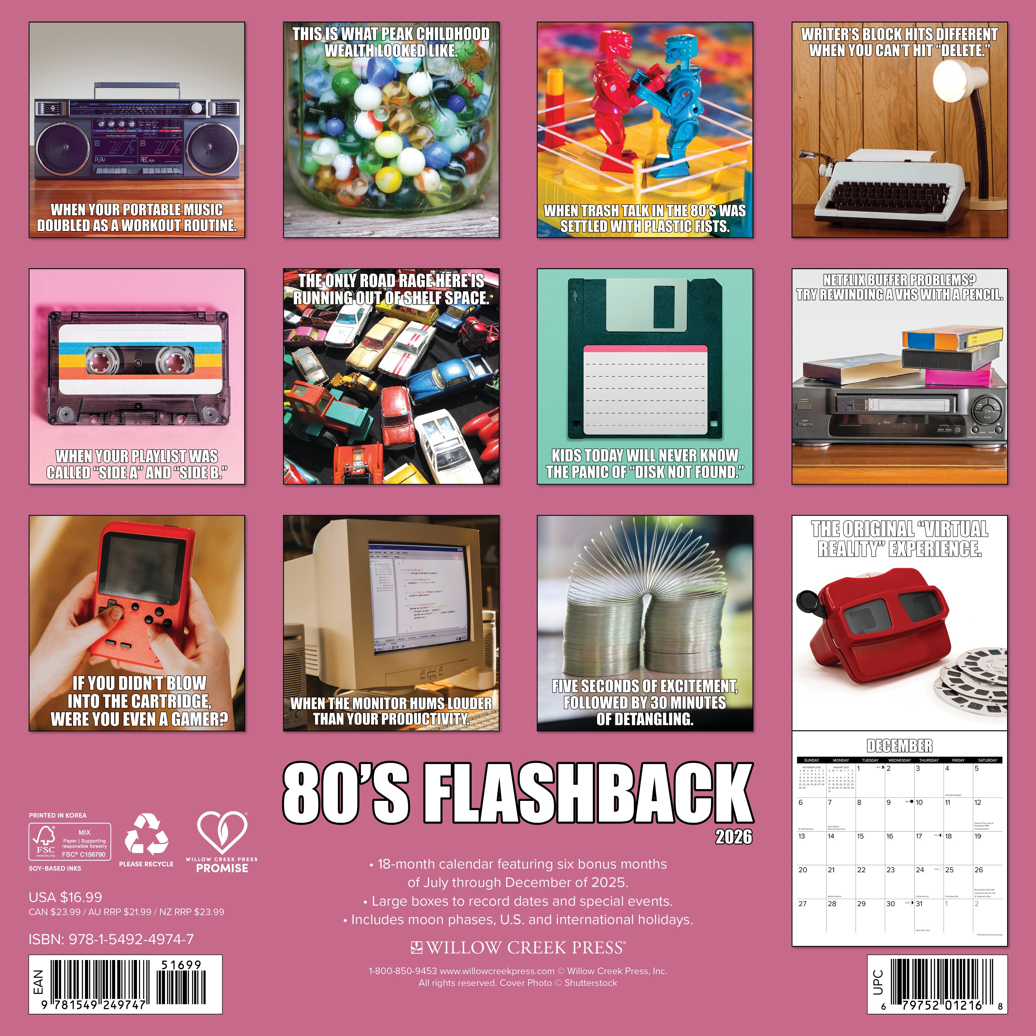Nostalgic 80's Flashback 2026 Wall Calendar with bold designs and pop culture themes