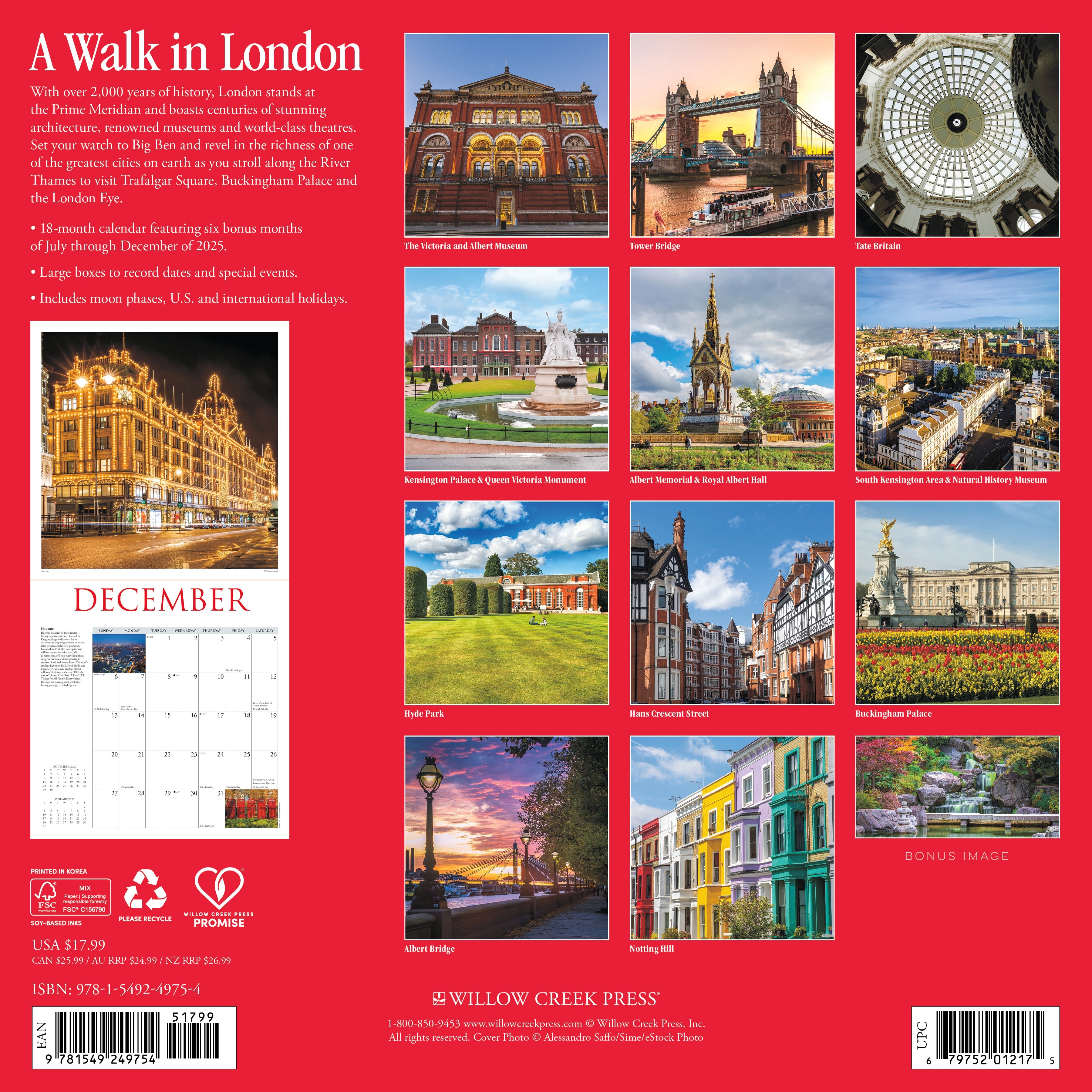 Travel-inspired 2026 Wall Calendar – A Walk in London edition with iconic landmarks