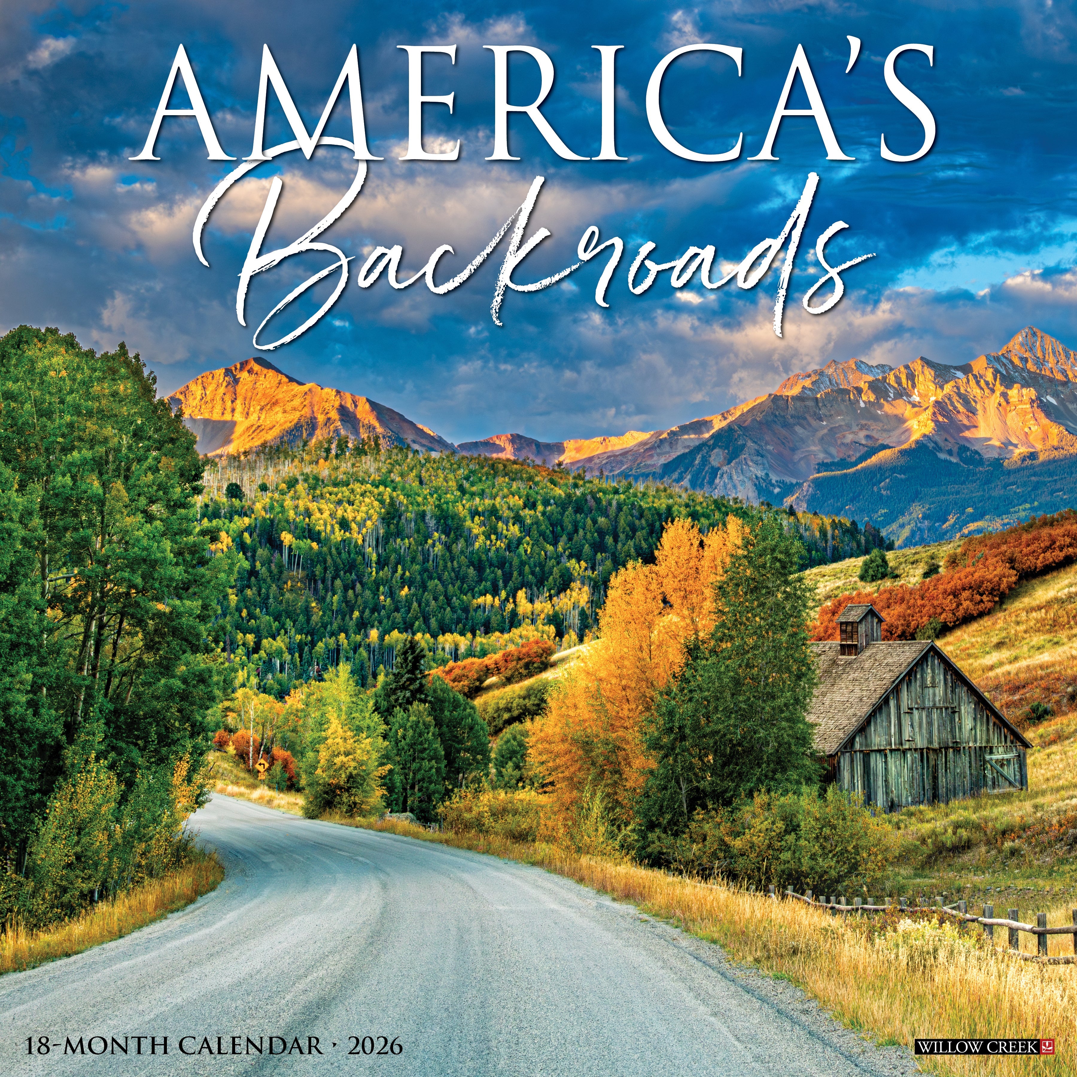 America's Backroads 2026 Wall Calendar featuring scenic road photography