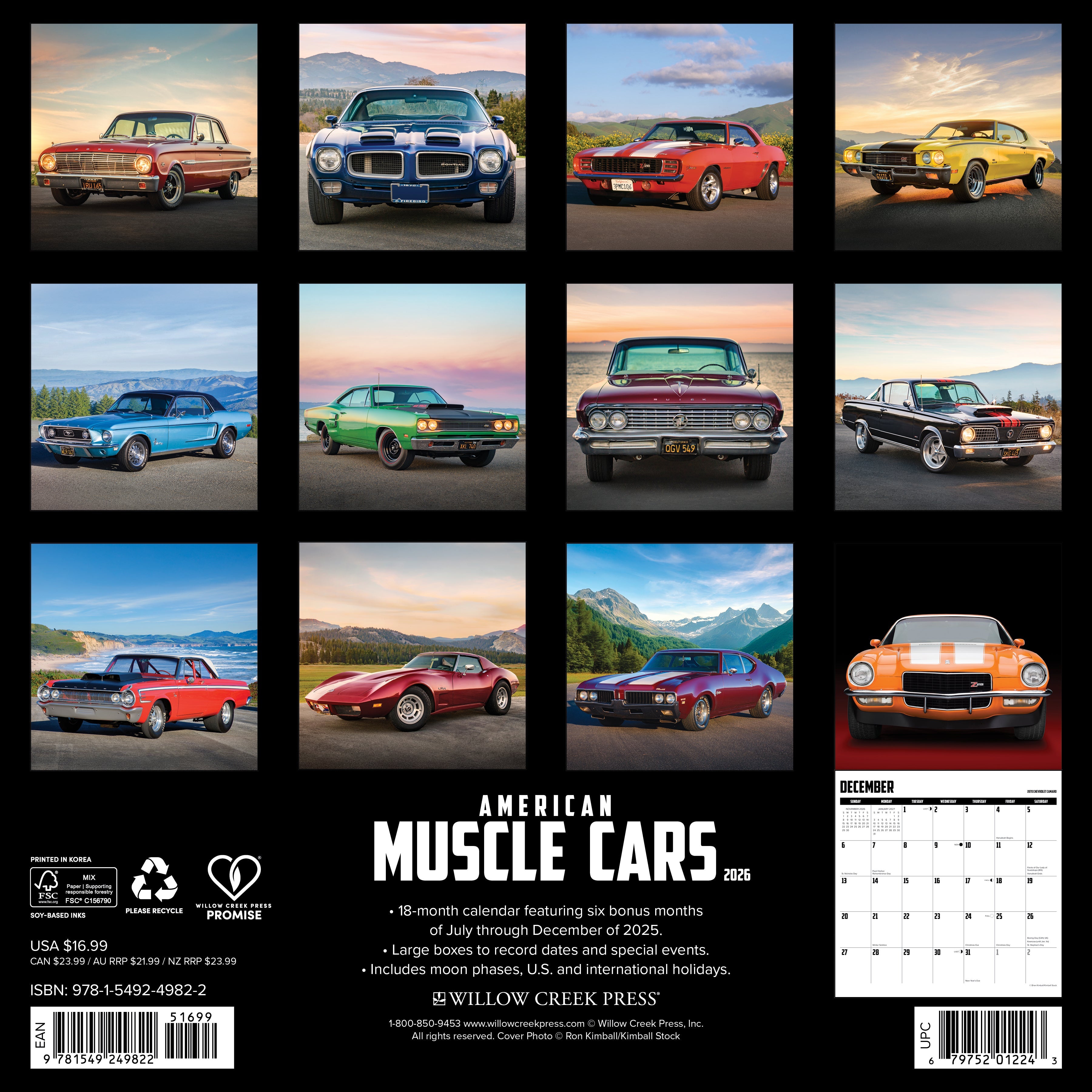 Automotive-themed 2026 Wall Calendar – American Muscle Cars edition with iconic vehicles