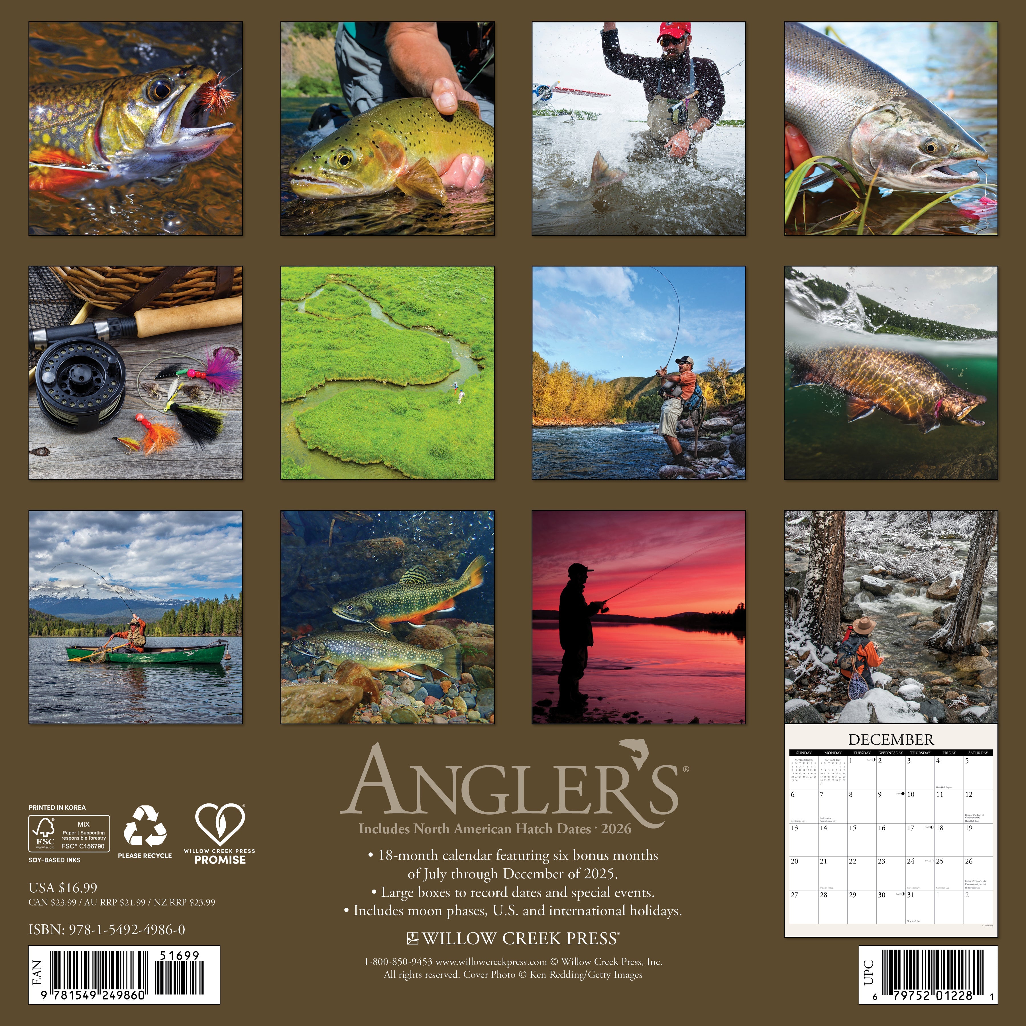 Fishing-themed 2026 Wall Calendar – Angler's edition with vibrant fish and lake images