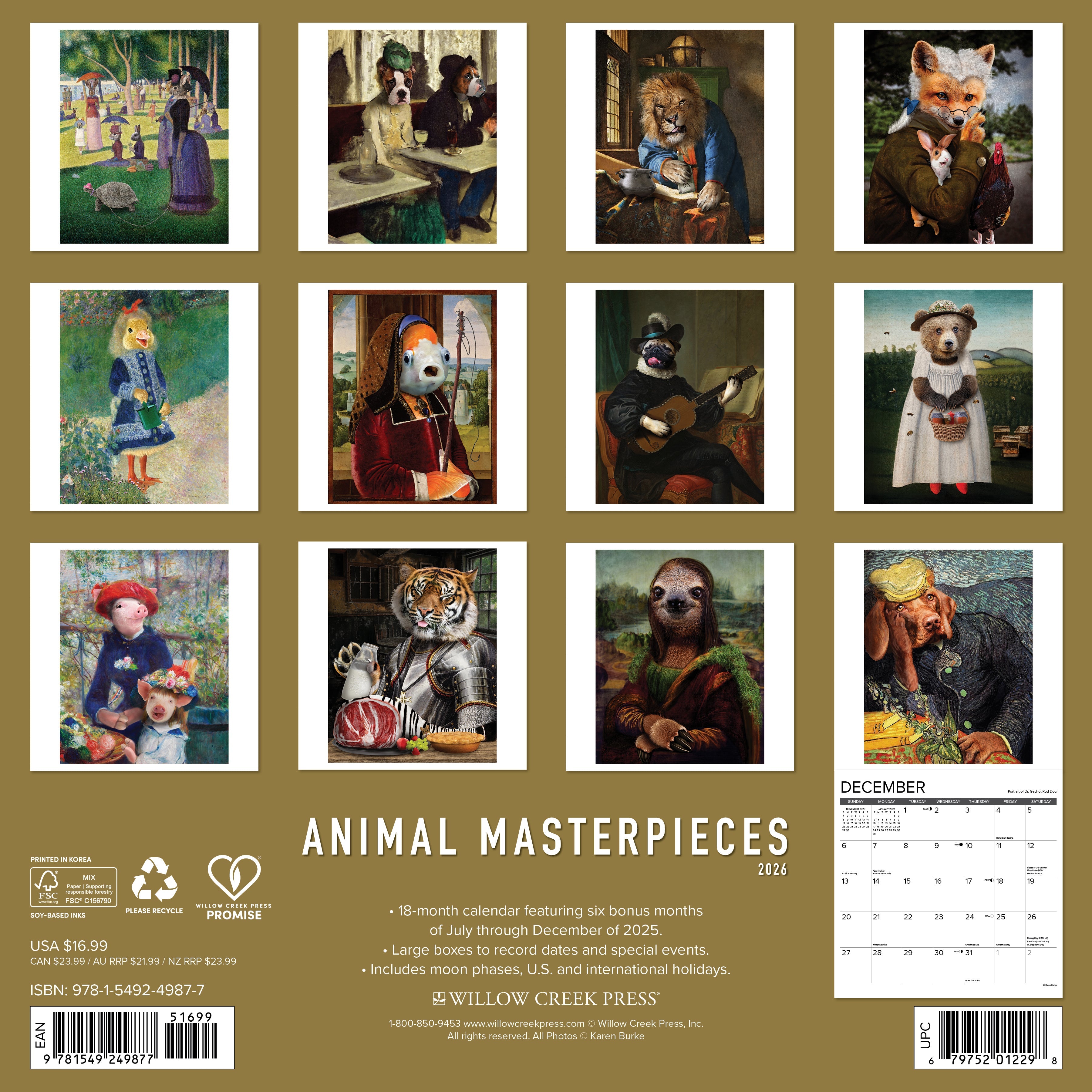 Creative 2026 Wall Calendar – Animal Masterpieces edition with stunning animal images