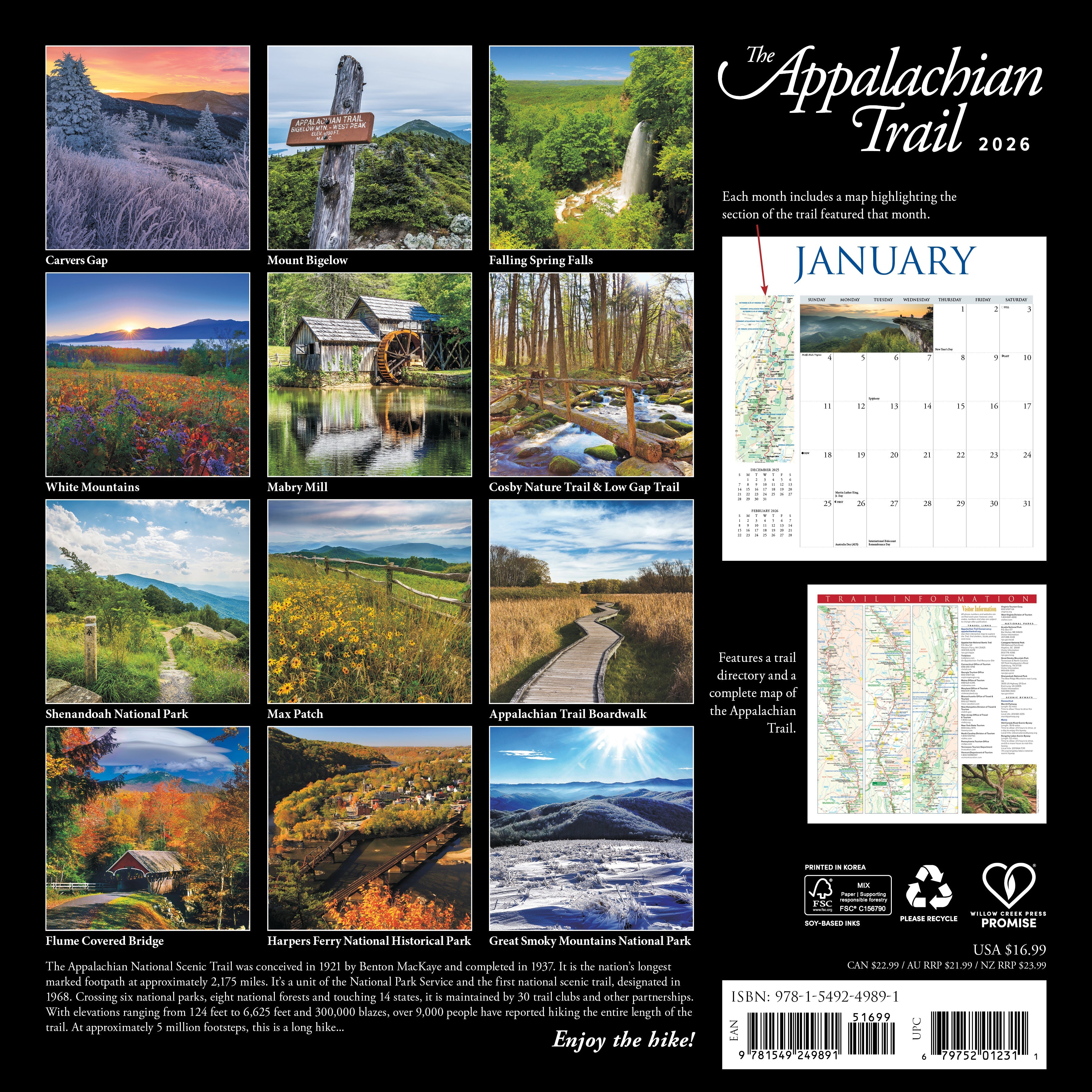 Travel and nature 2026 Wall Calendar – Appalachian Trail edition with beautiful landscapes