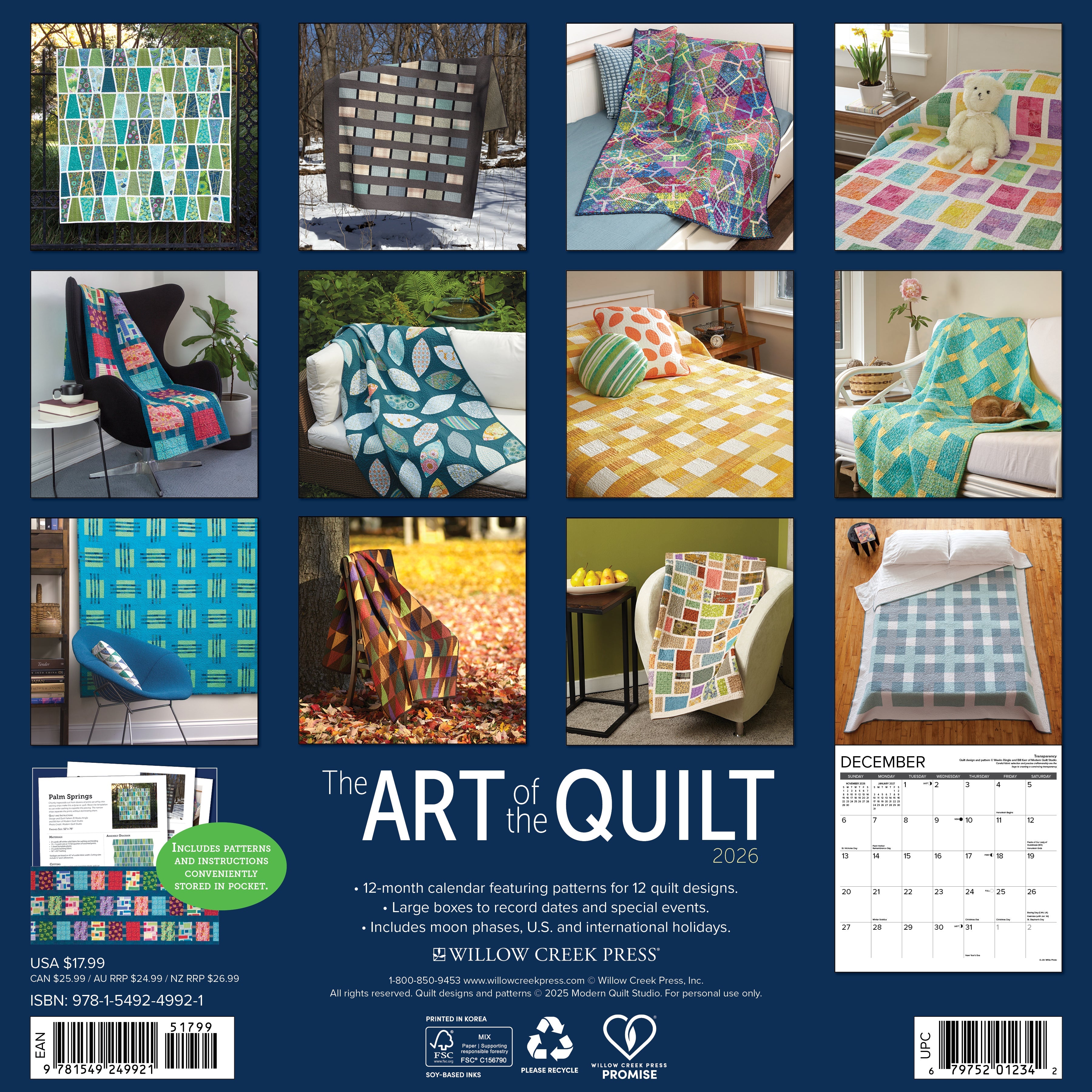 Craft-themed 2026 Wall Calendar – Art of the Quilt edition with colorful patchwork images