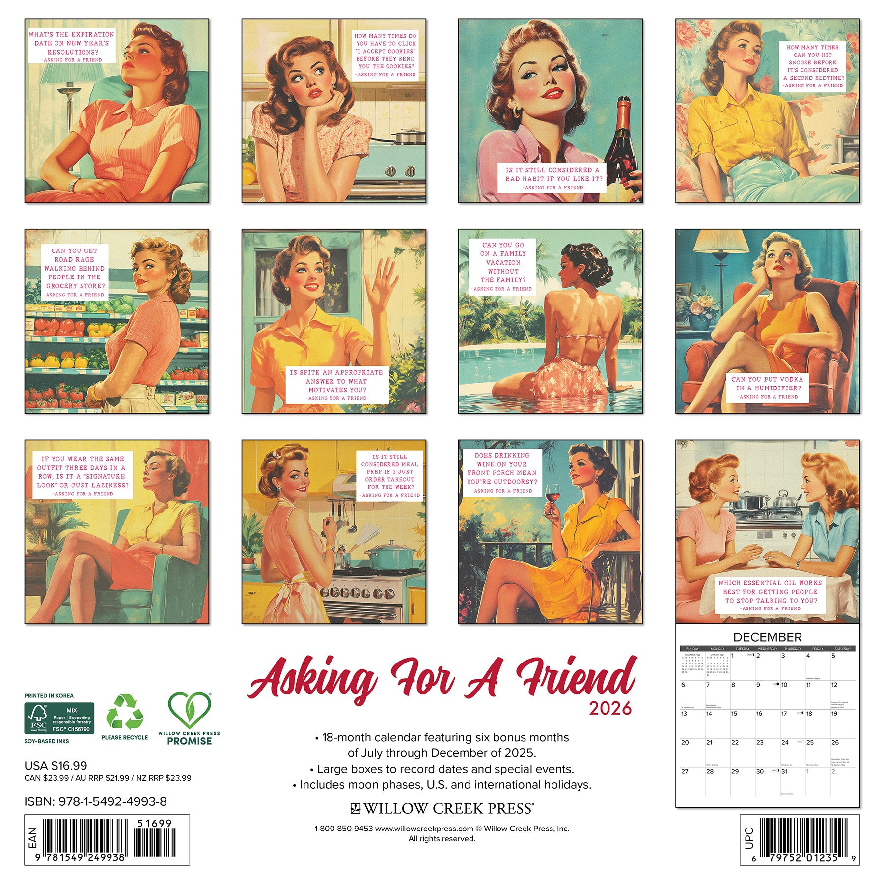 12x12 2026 calendar featuring humorous and relatable Asking for a Friend content