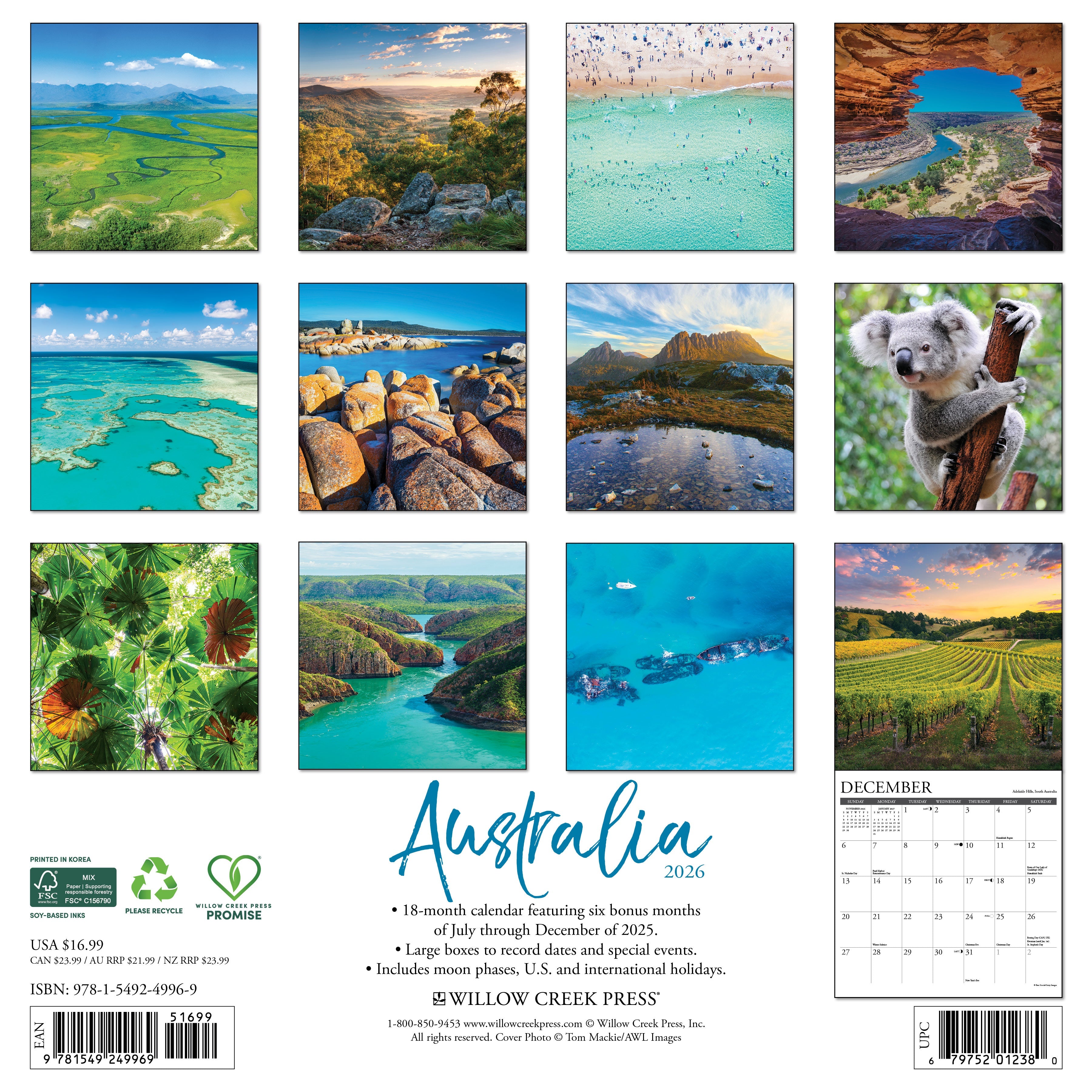 Travel-themed 2026 Wall Calendar – Australia edition with iconic landmarks and scenery