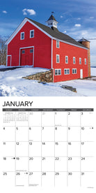 2026 Wall Calendar featuring a vibrant red barn in winter landscape for January.