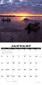 Scenic sunset view with fishermen on boats for the January page of the Bass 12" x 12" 2026 Wall Calendar.