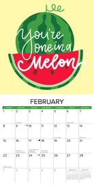 2026 Wall Calendar with fun watermelon design and inspirational quote "You're one in a melon" for February.
