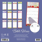 2026 Wall Calendar back cover showcasing Bible verses with floral designs and month layout for daily inspiration.