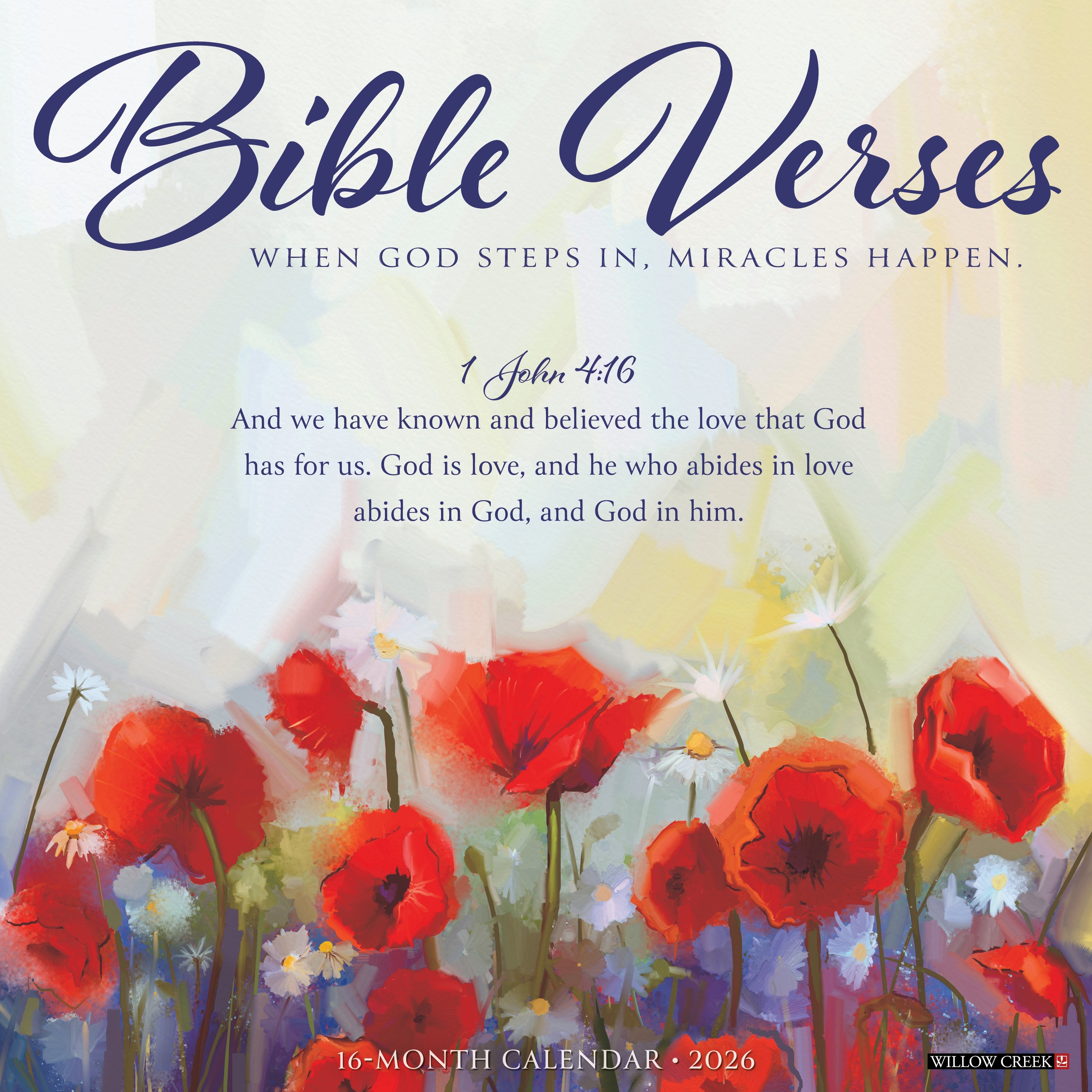 Bible Verses design for 2026 Wall Calendar featuring floral art and inspirational scripture.