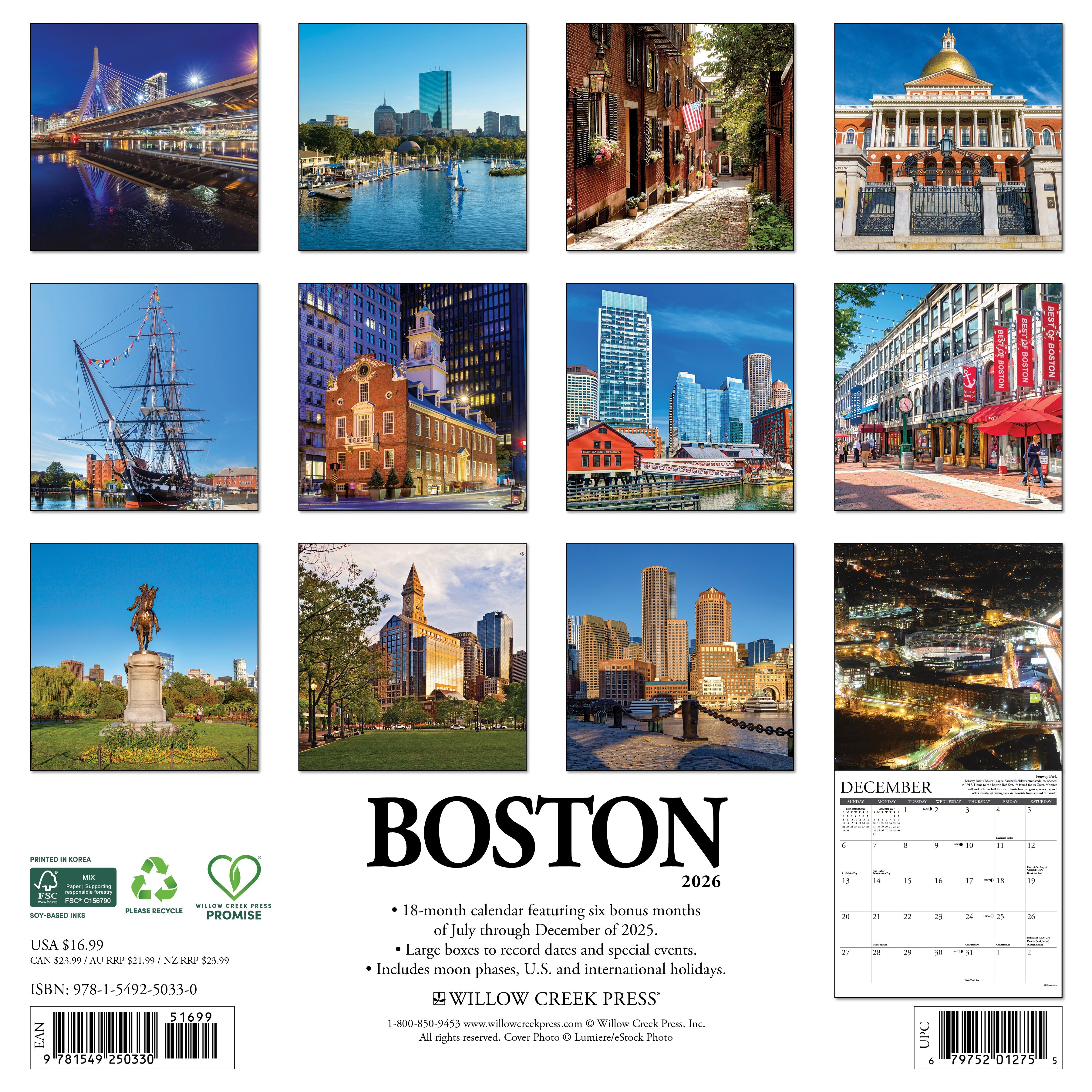 Travel-themed 2026 Wall Calendar – Boston edition with historic architecture and skyline photography
