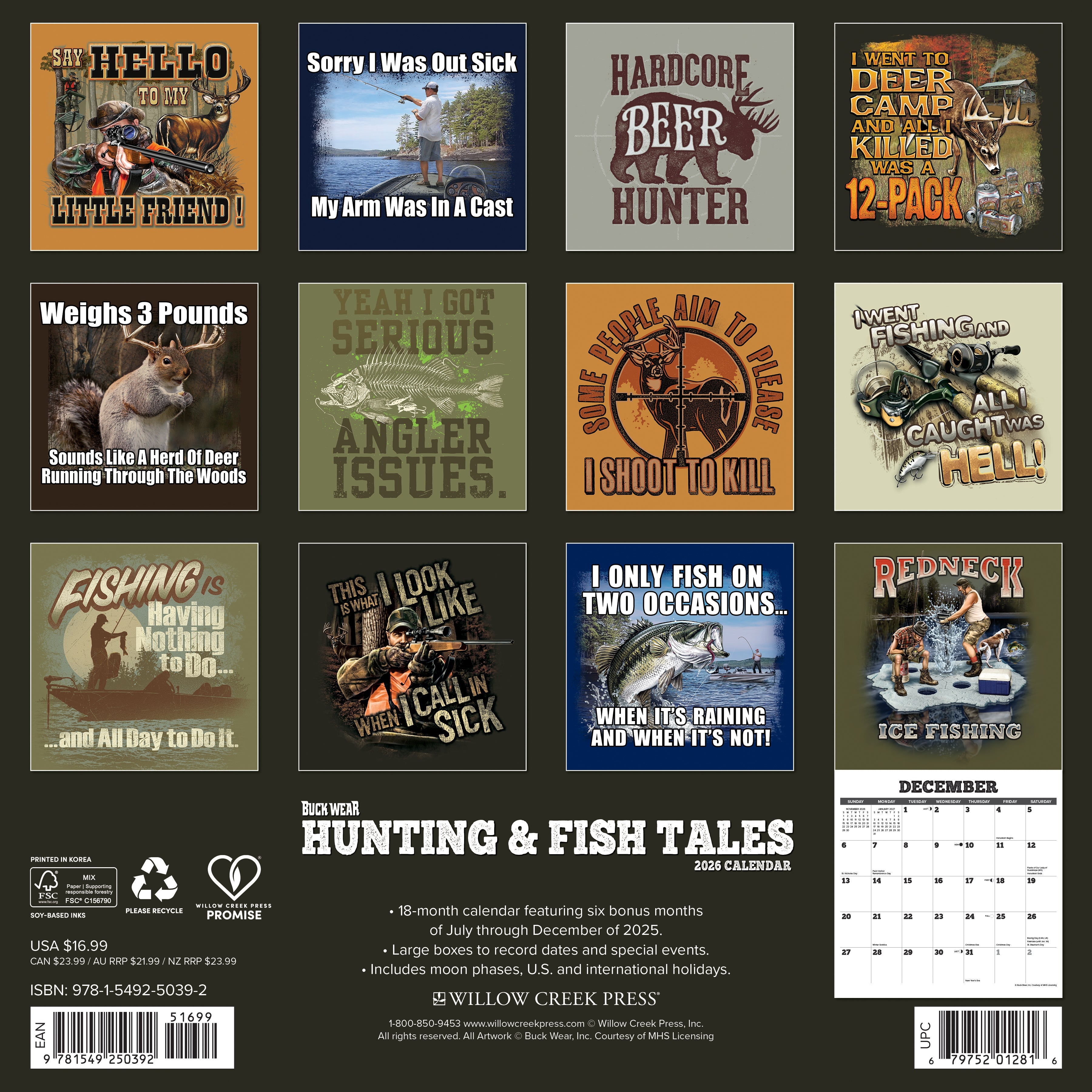 Hunting and fishing 2026 Wall Calendar – Buck Wear’s edition with scenic wildlife and fishing imagery