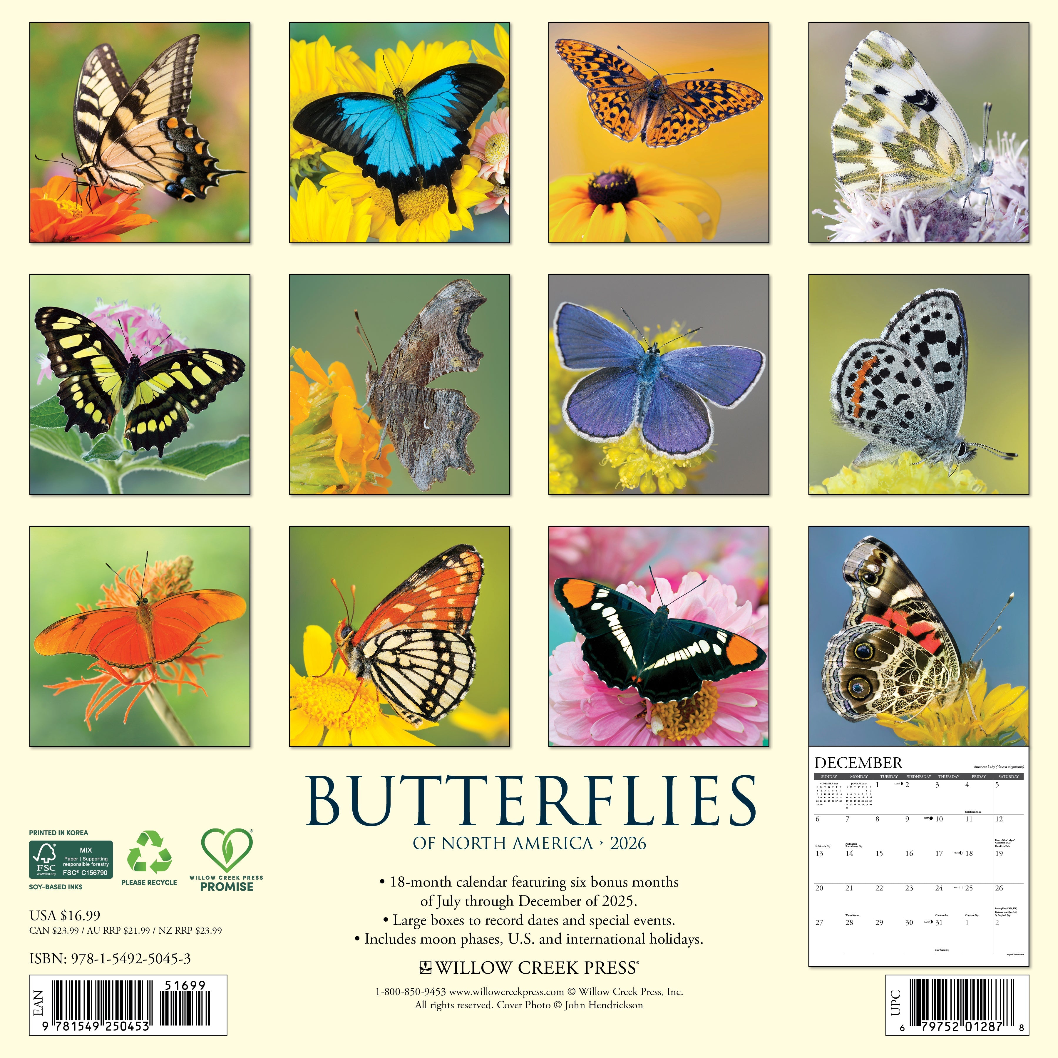 Nature-themed 2026 Wall Calendar – Butterflies edition with detailed insect images