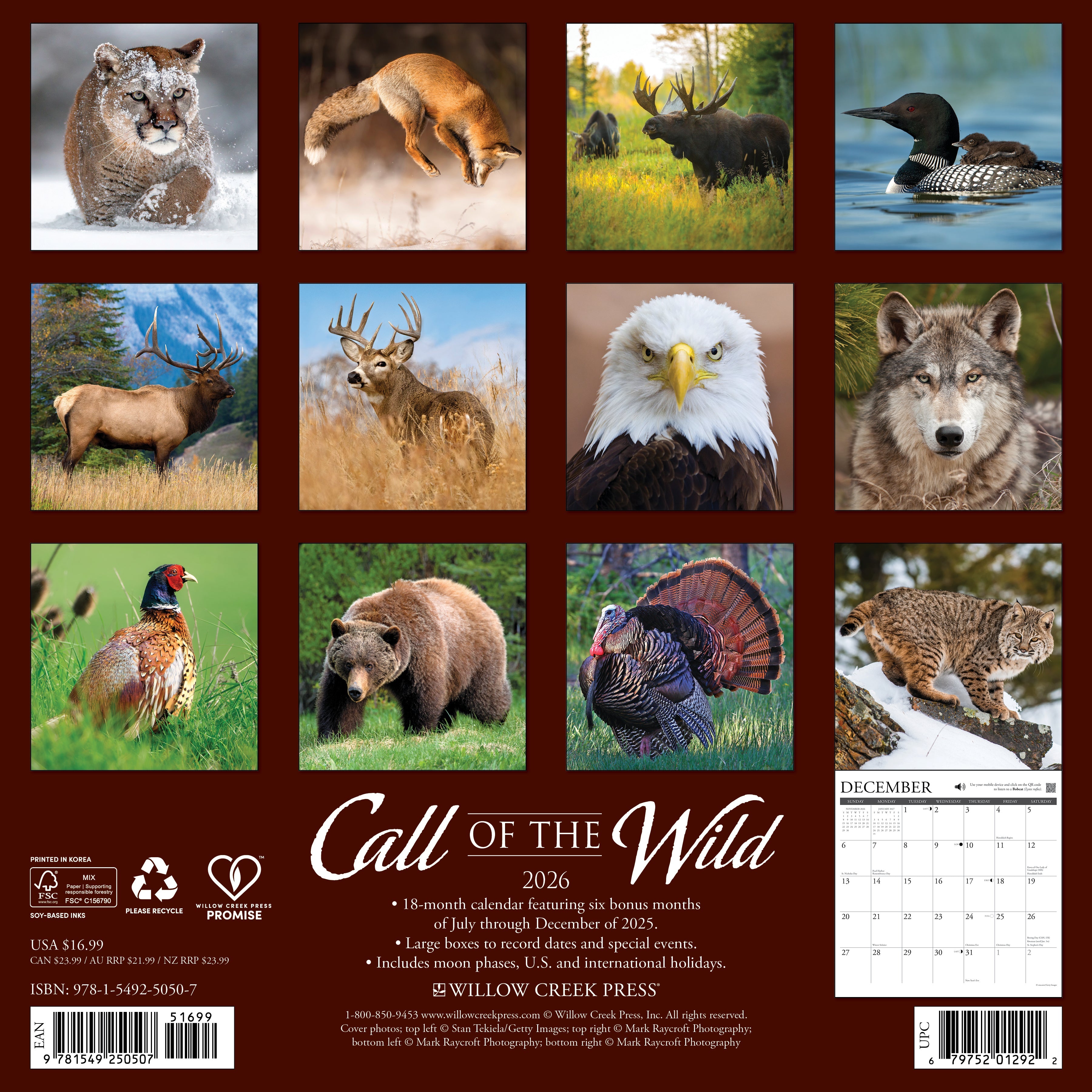 Nature-themed 2026 Wall Calendar – Call of the Wild edition with forests, mountains, and wildlife