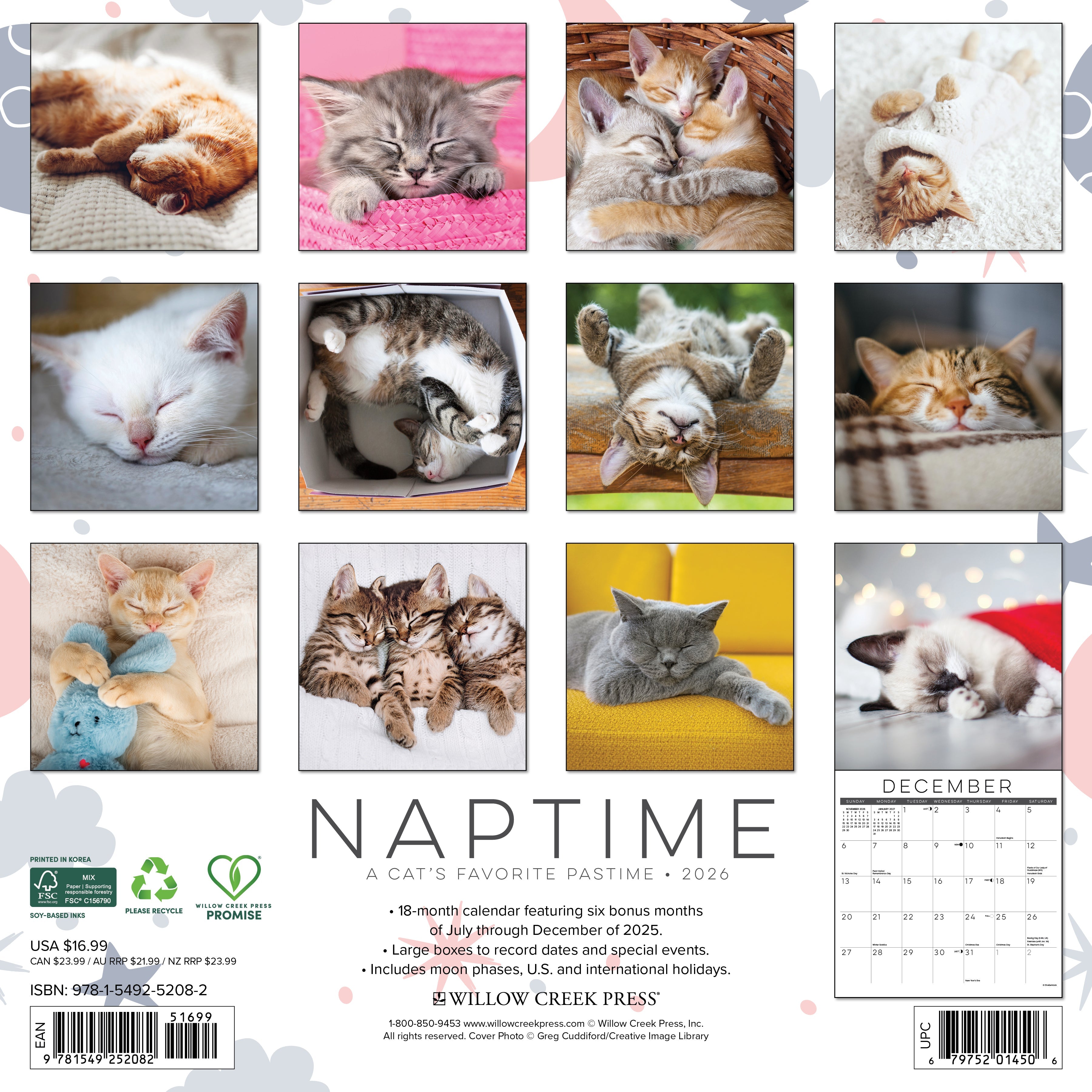 Cat-themed 2026 Wall Calendar – Naptime: A Cat's Favorite Pastime edition with cute feline images