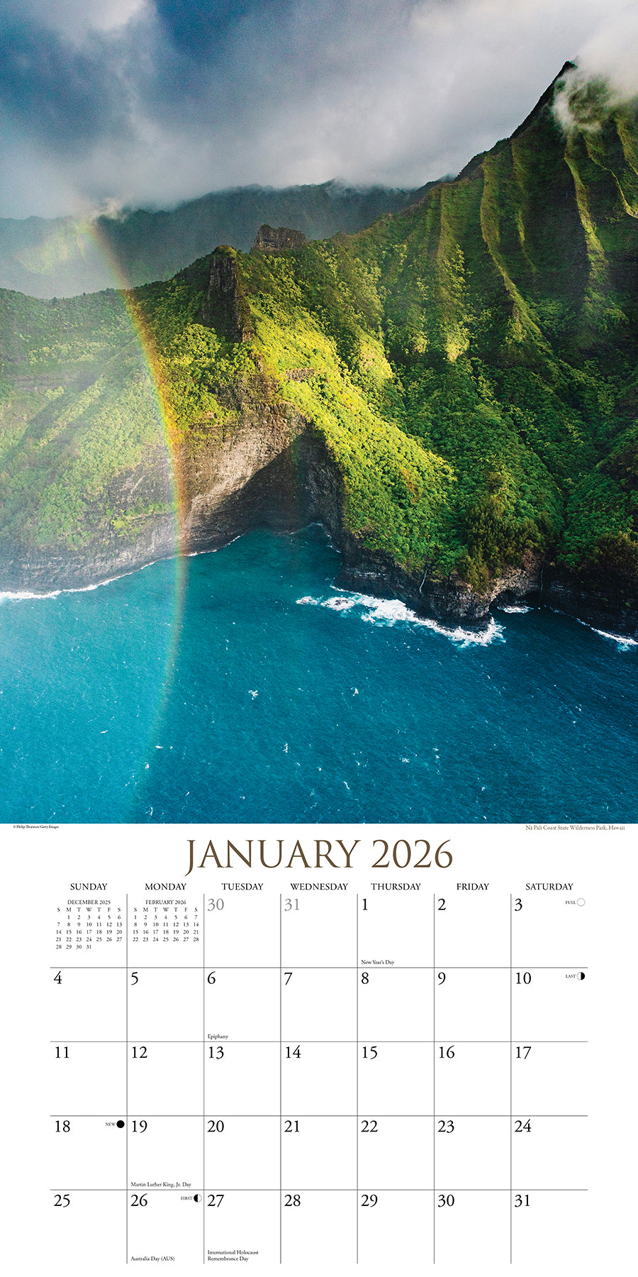 Monthly wall calendar 2026 featuring landscapes and scenic photography