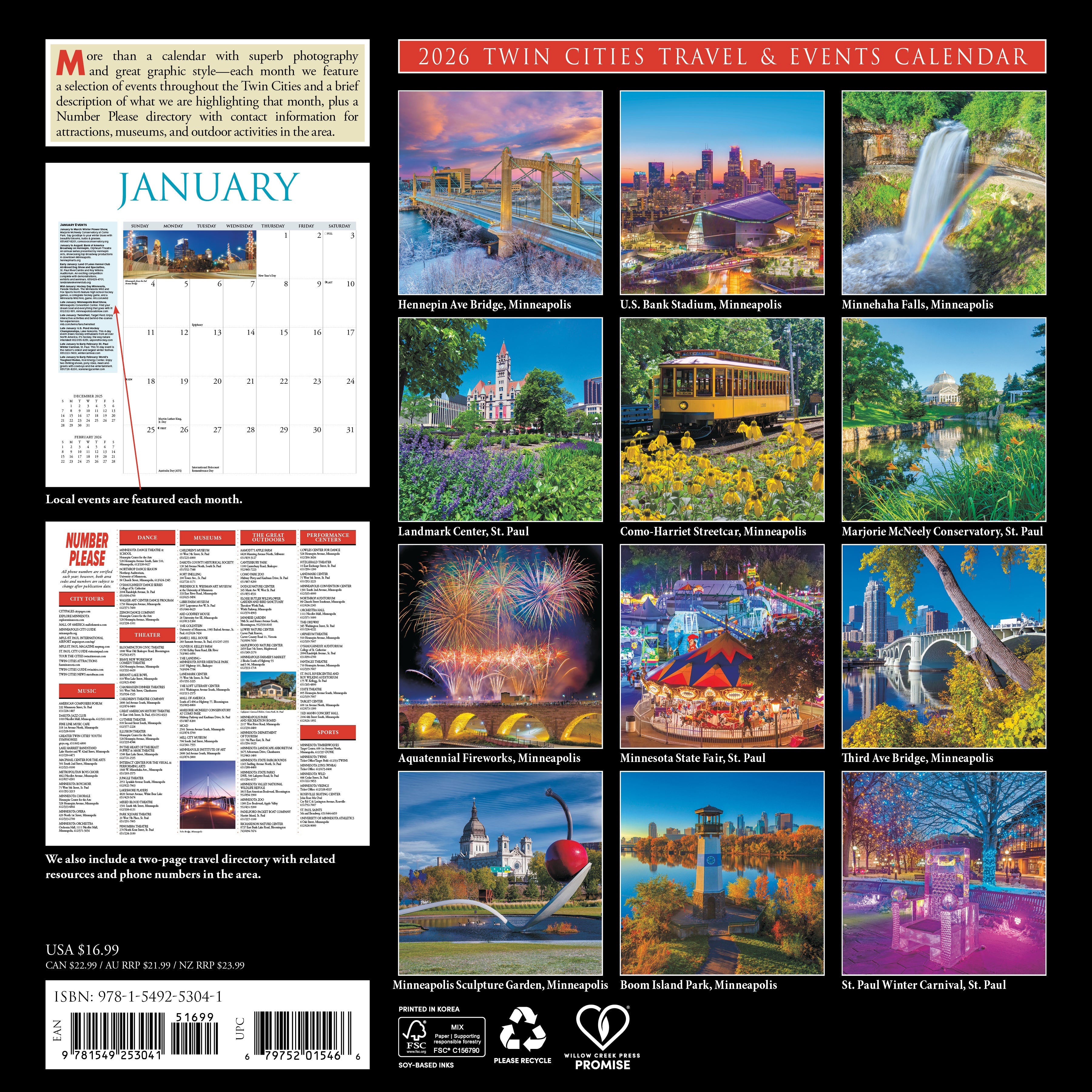 2026 Wall Calendar featuring vibrant images of the Twin Cities, highlighting attractions and events throughout the year.