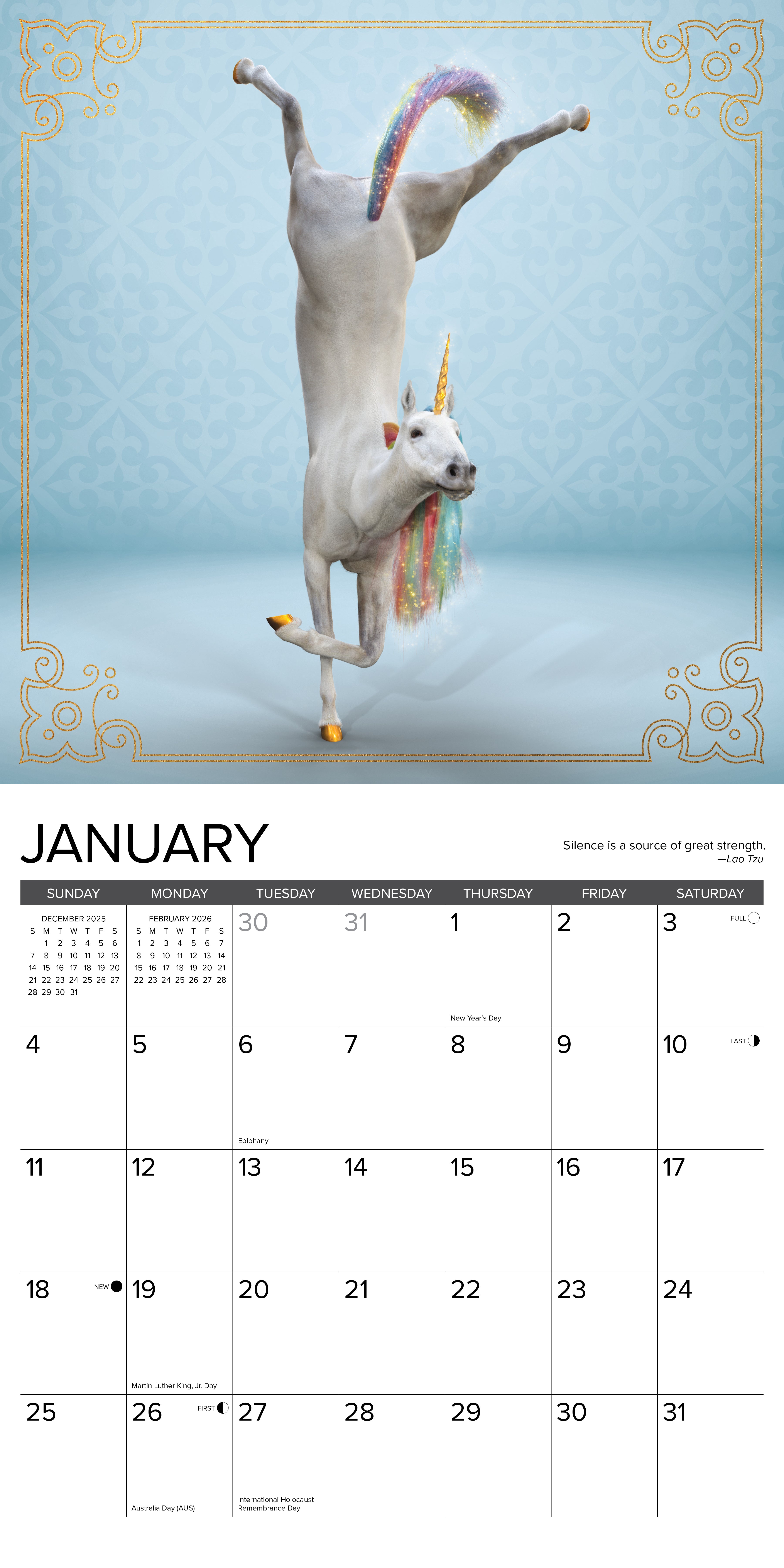 Fantasy lovers’ 2026 Wall Calendar – Unicorn Yoga edition with fun and colorful artwork