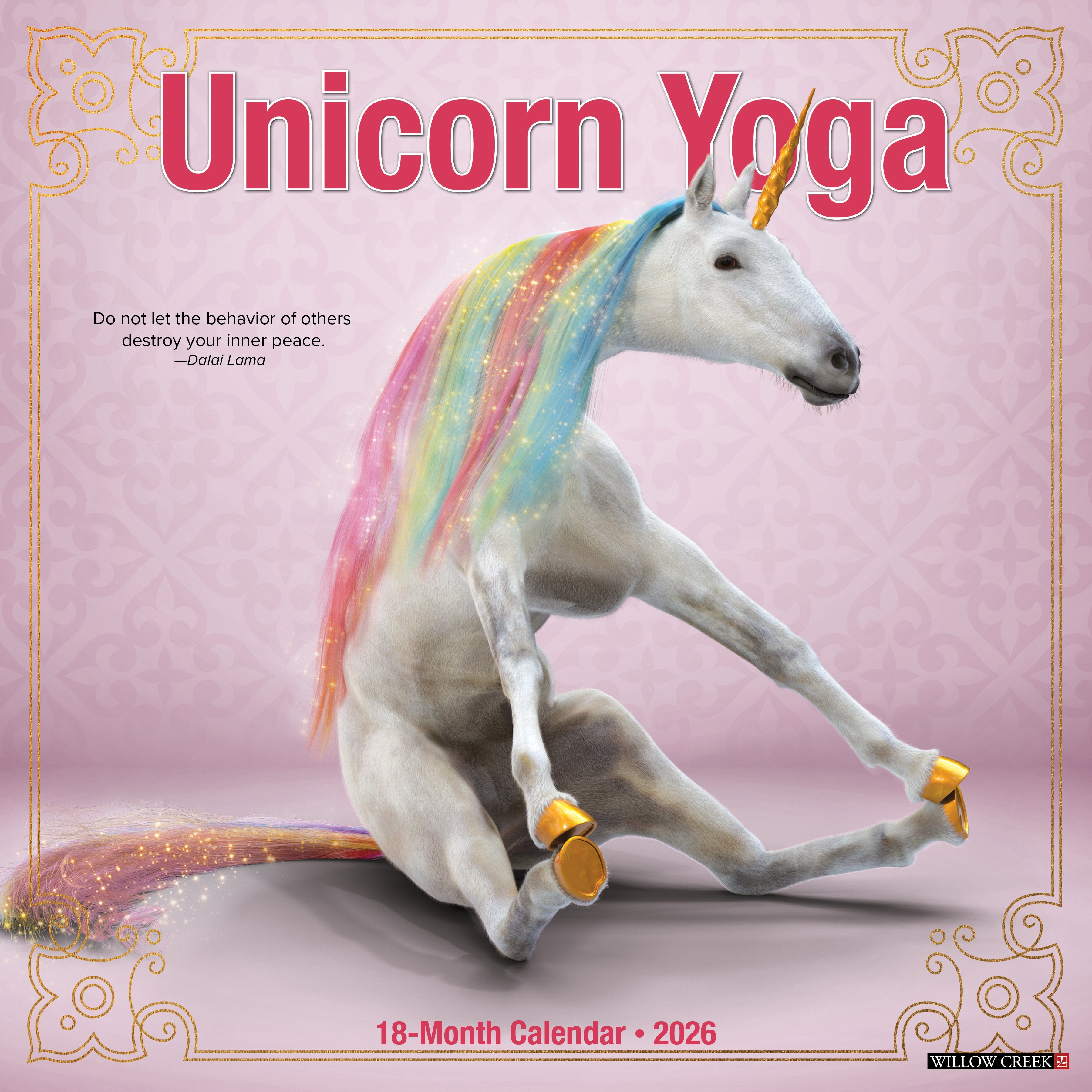Unicorn Yoga 2026 wall calendar 12x12 featuring whimsical unicorn illustrations, yoga poses, and playful imagery for home décor.,12-inch Unicorn Yoga 2026 wall calendar showcasing magical unicorns performing yoga, perfect for fantasy and novelty décor enthusiasts.,2026 Unicorn Yoga wall calendar with charming unicorn illustrations, playful imagery, and gift-worthy décor for home or office.,2026 wall calendar with large monthly date boxes, decorative images, and holidays, perfect for office or home organizat