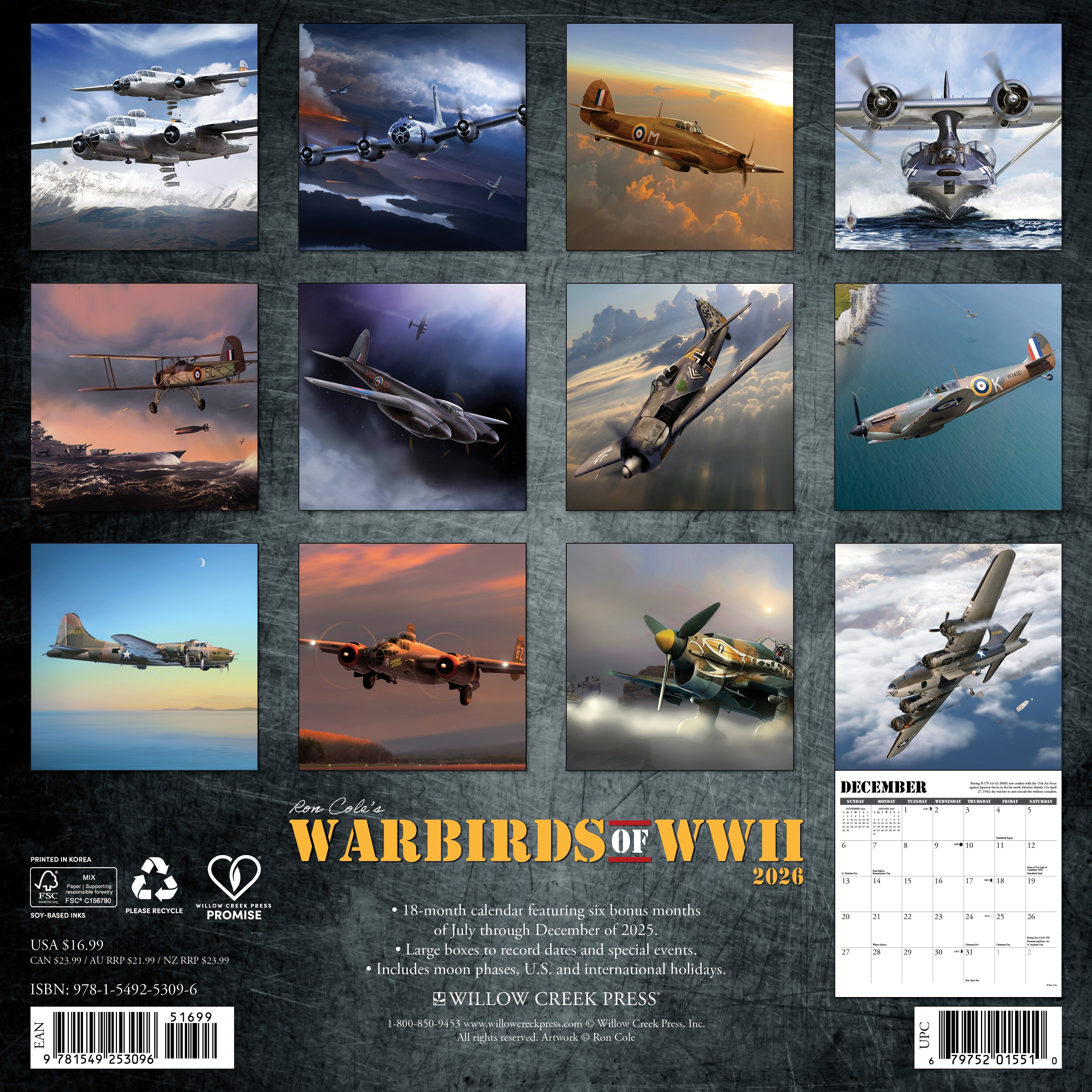 Aviation history 2026 Wall Calendar – Warbirds of WWII edition with iconic military planes