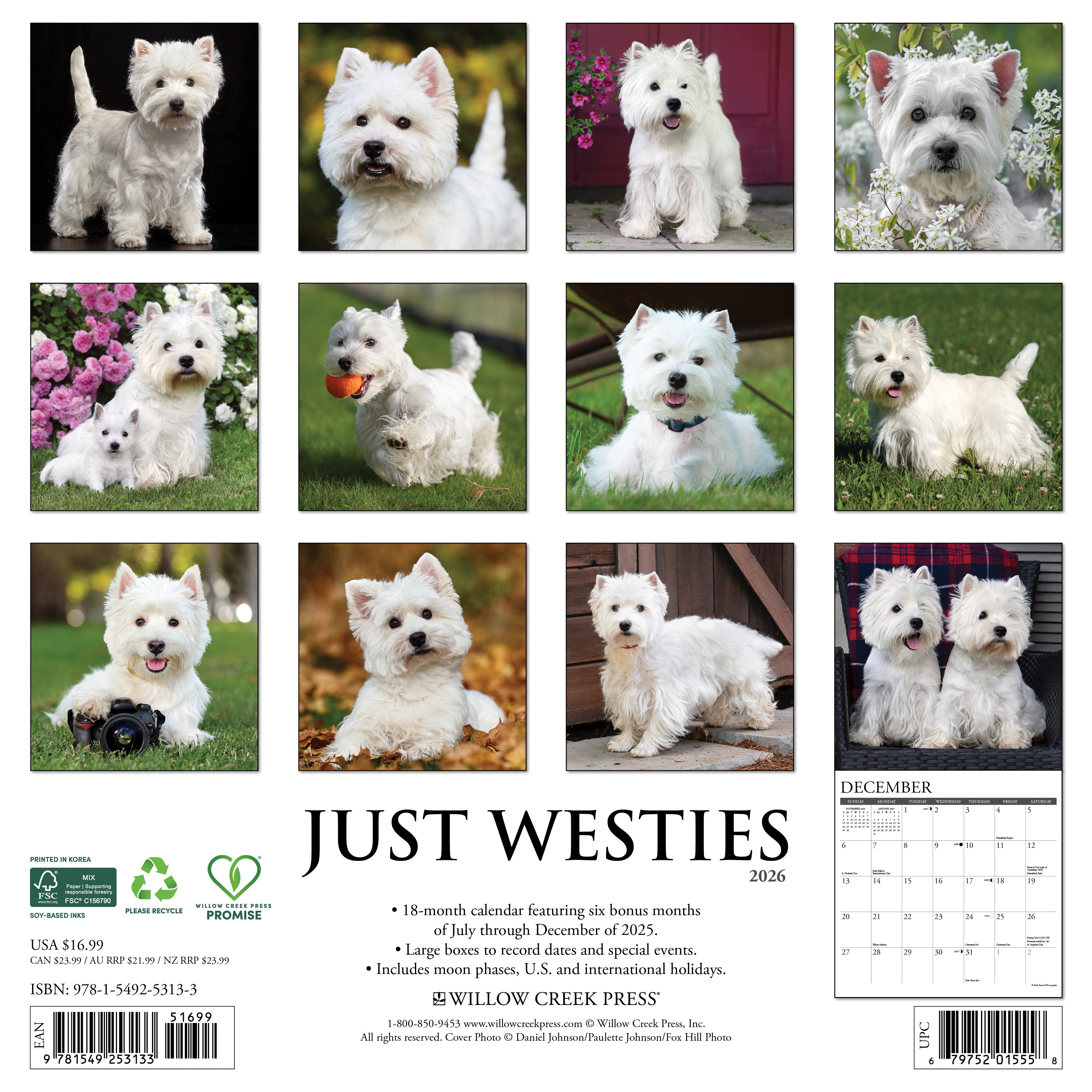 Dog lovers’ 2026 Wall Calendar – Westies edition with playful and charming dog images