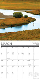 What Fly Fishing Teaches Us 12" x 12" 2026 Wall Calendar for March featuring a serene river scene and fly fisherman.