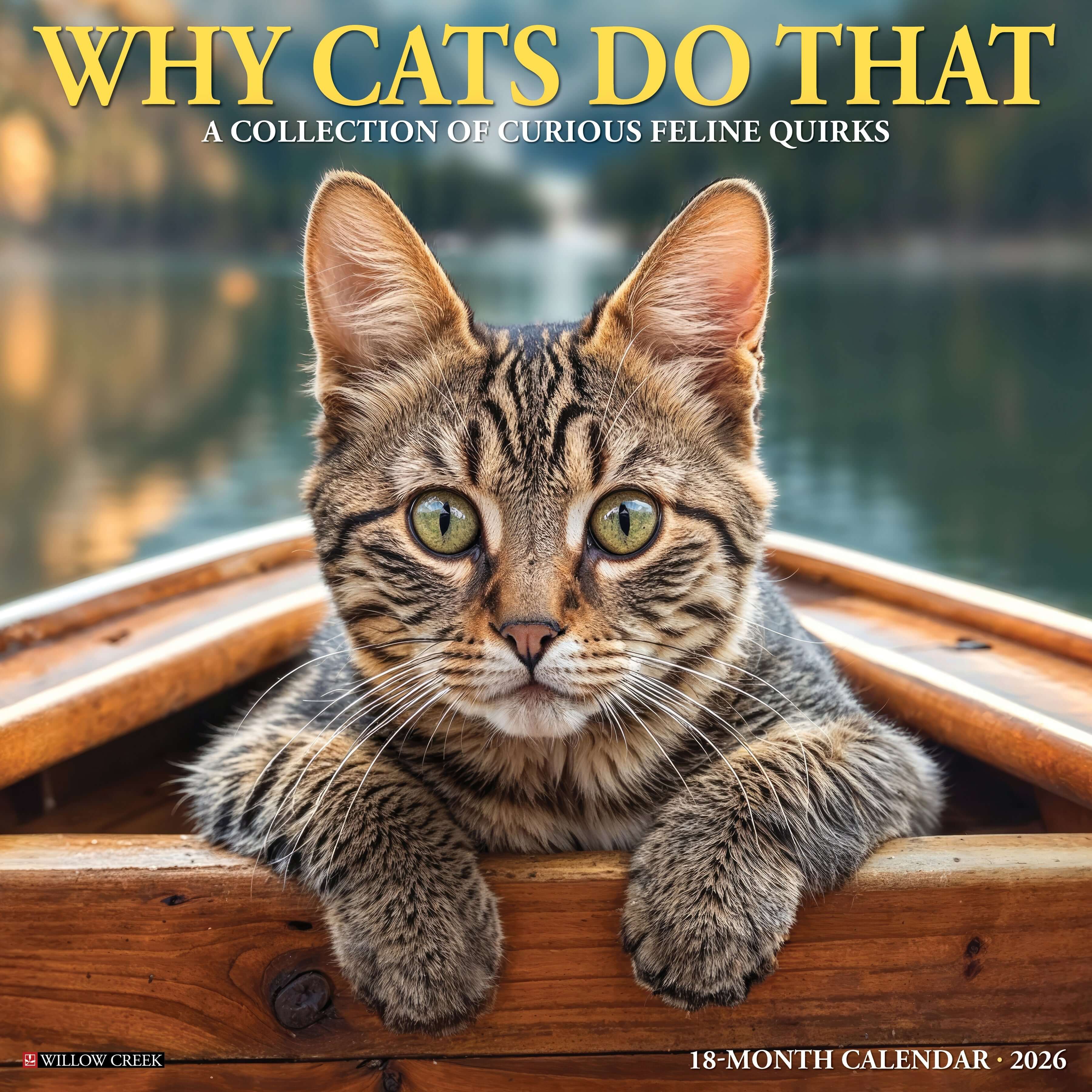 Why Cats Do That 2026 wall calendar, 12x12 inches, with funny cat photos and planning grids
