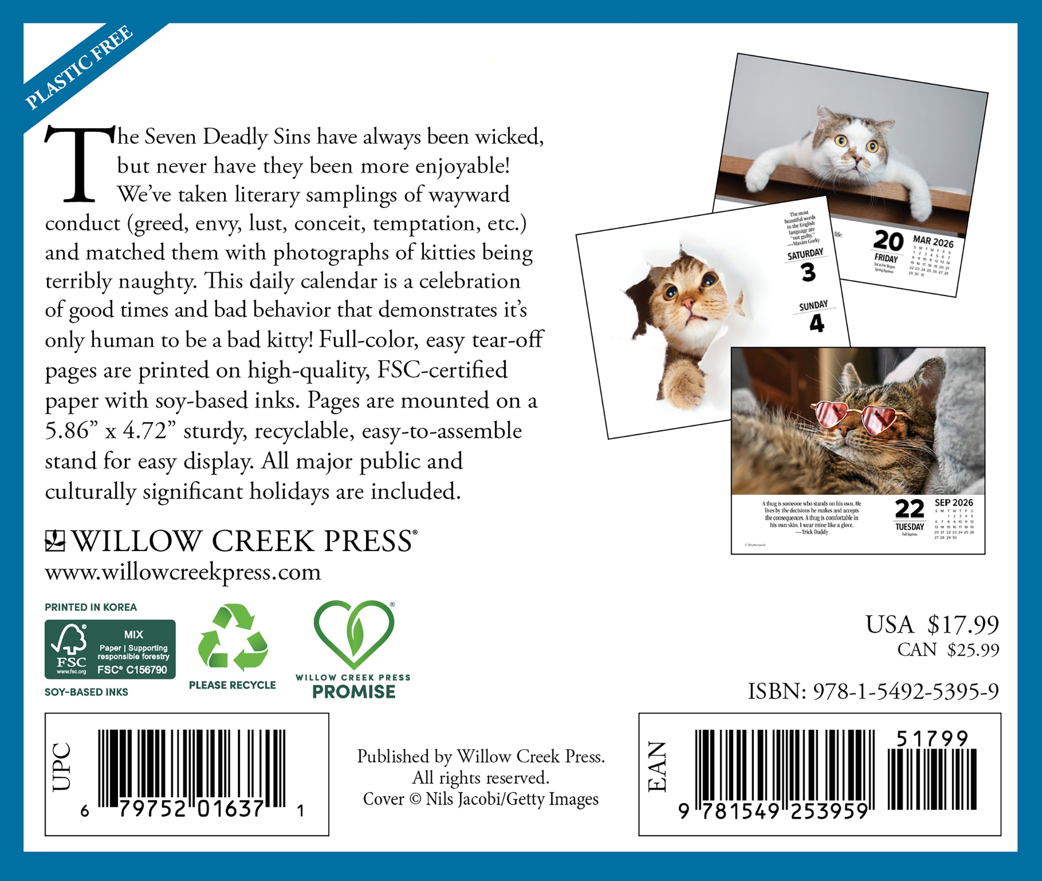 Bad Kitties 2026 Daily Box Calendar featuring naughty cats, colorful design, and easy tear-off pages, perfect for daily laughs.