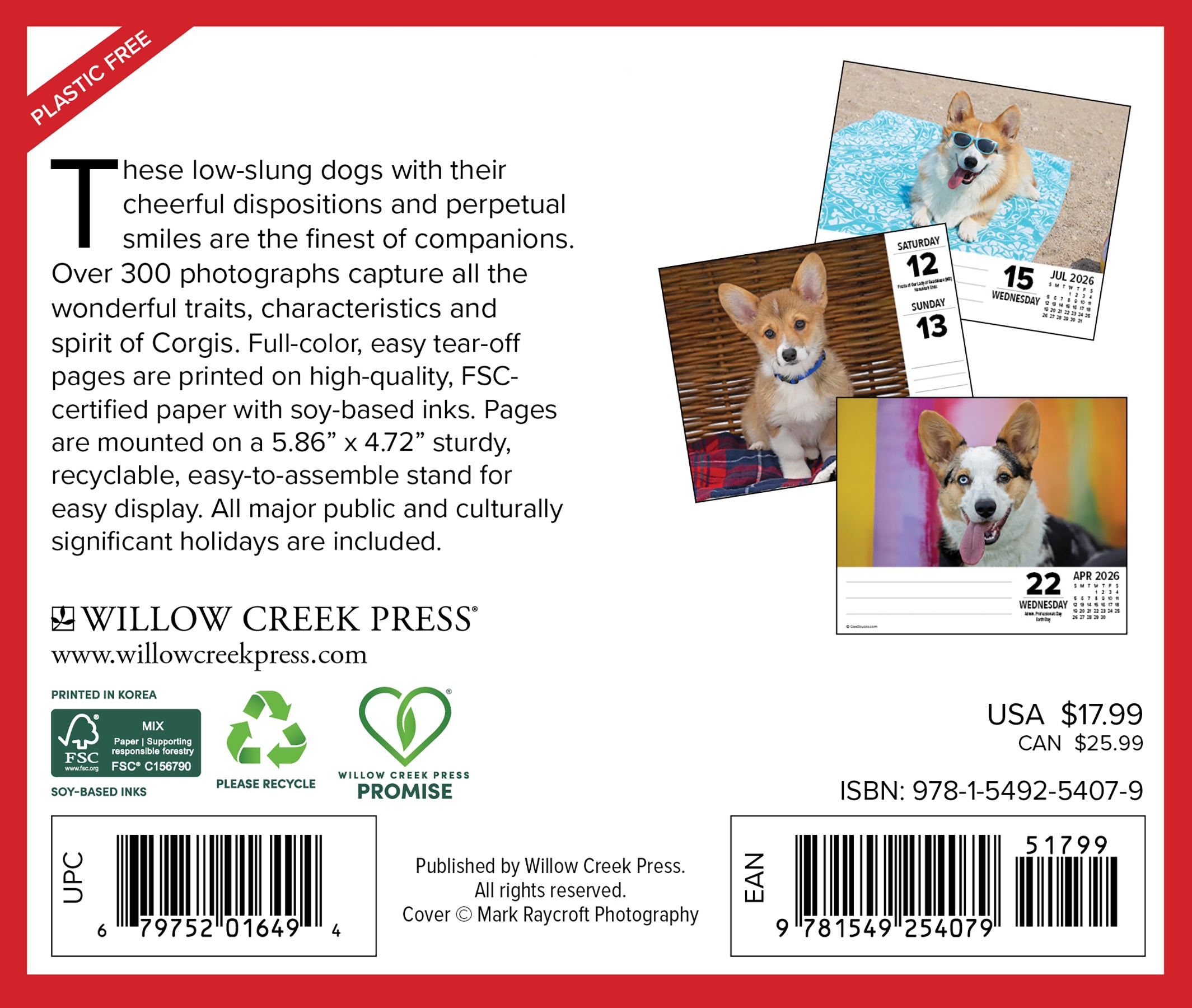 2026 Daily Box Calendar featuring cheerful Corgis with colorful tear-off pages for daily inspiration.