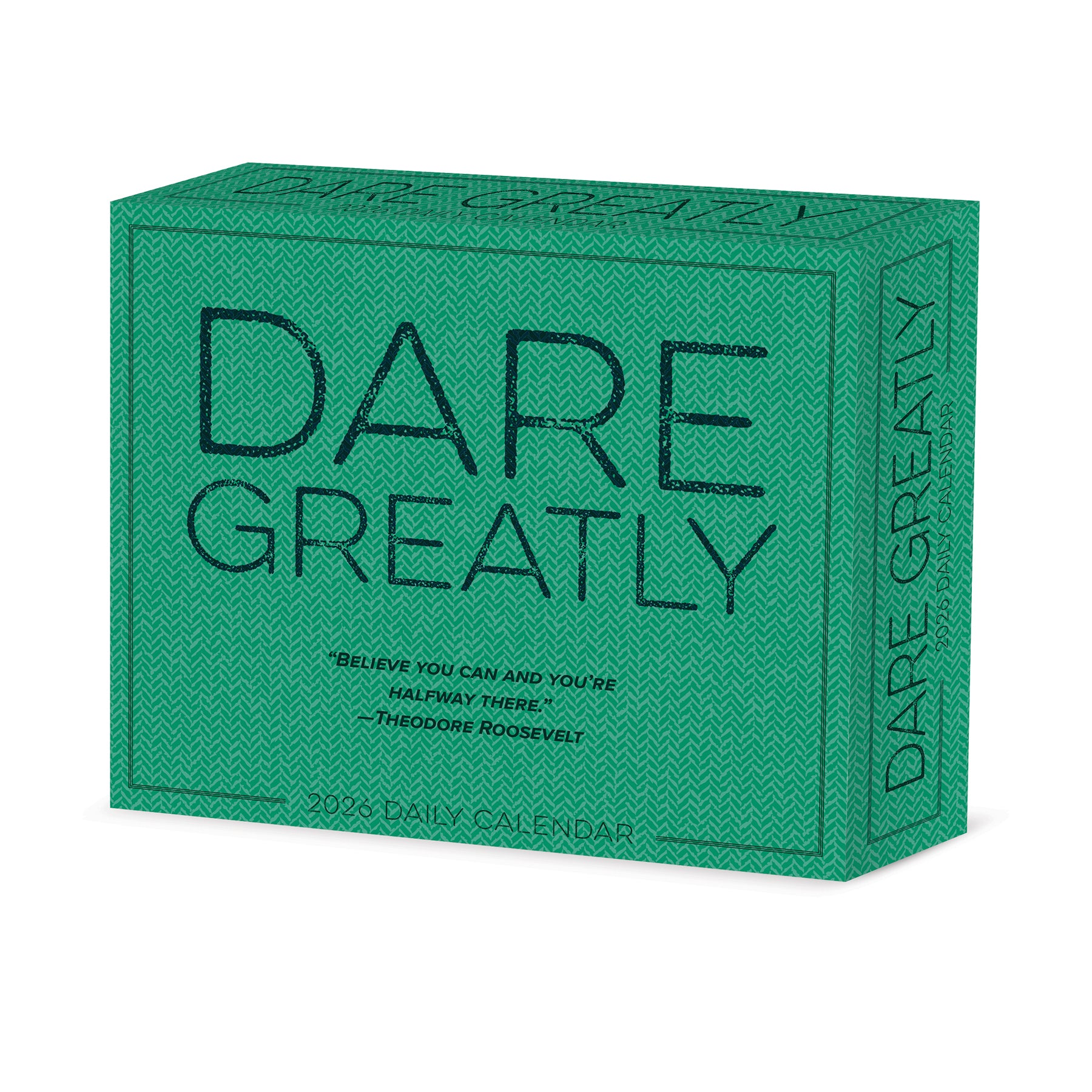 Dare Greatly 2026 Daily Box Calendar with inspirational quote and minimalist design.