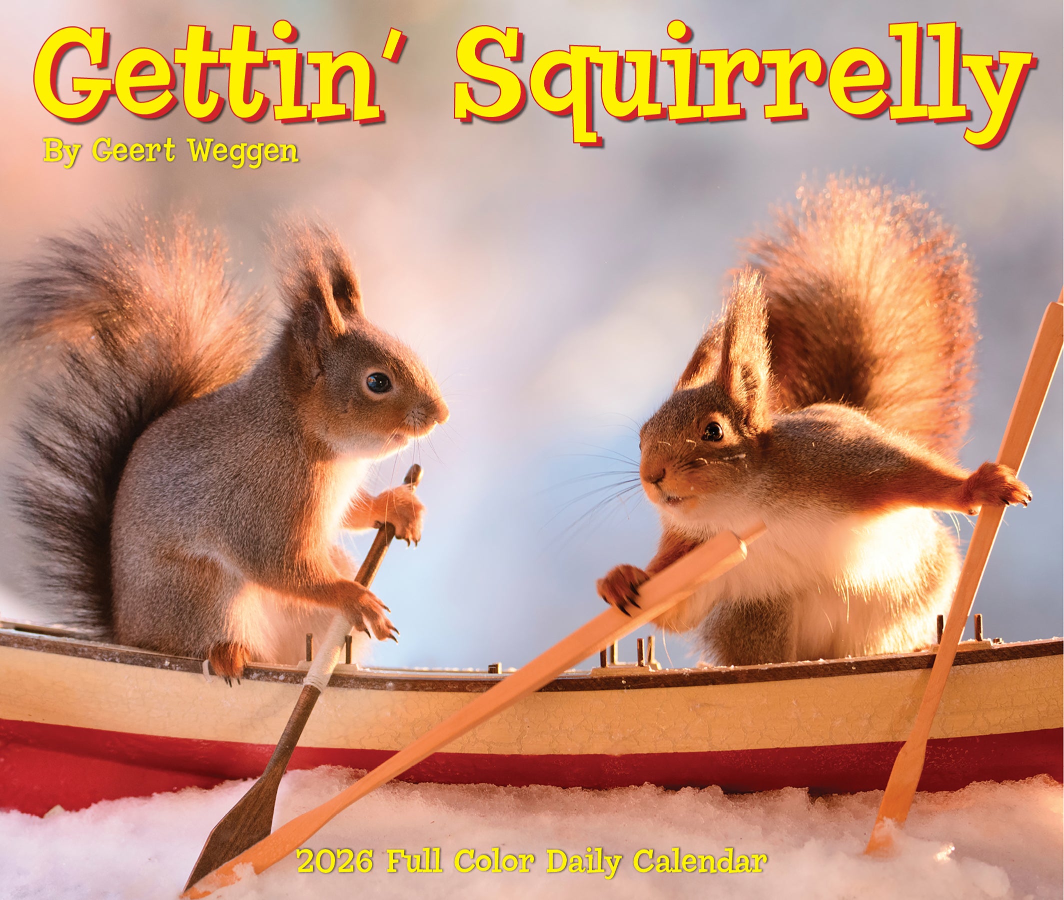 Gettin' Squirrelly 2026 Daily Box Calendar featuring playful squirrels in a whimsical setting.