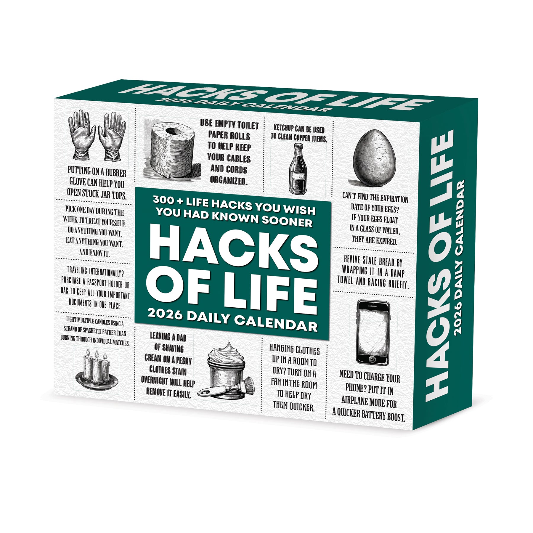 Hacks of Life 2026 Daily Box Calendar showcasing life hacks and tips for smarter living.