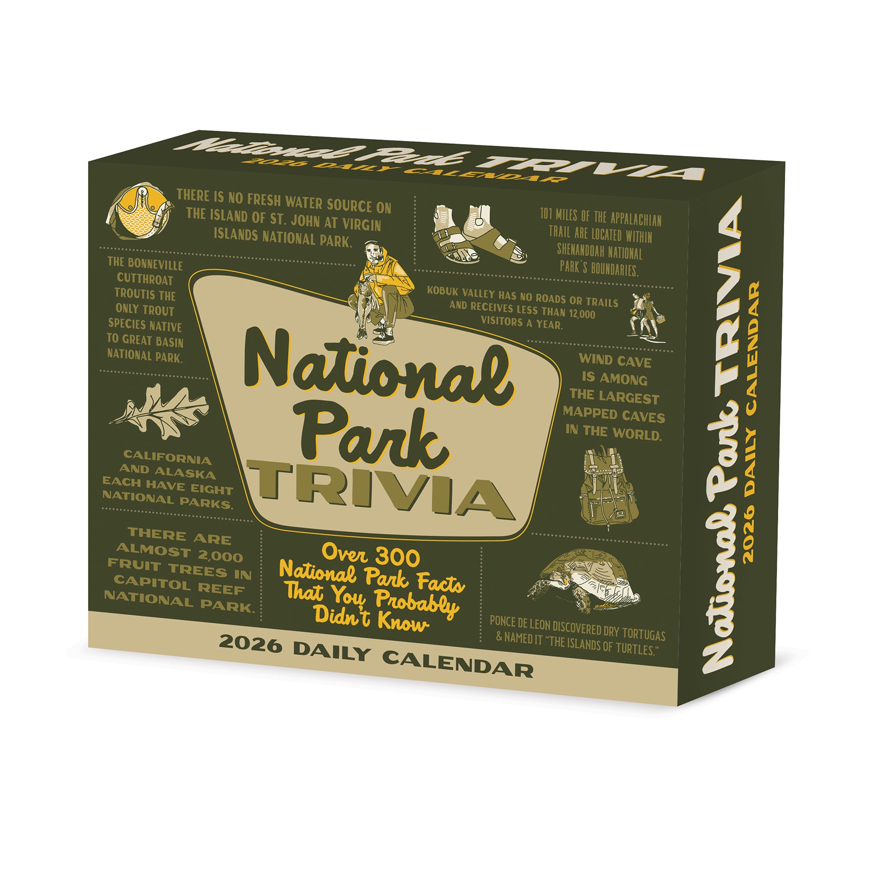 2026 Daily Box Calendar featuring National Park Trivia with over 300 facts about U.S. national parks.