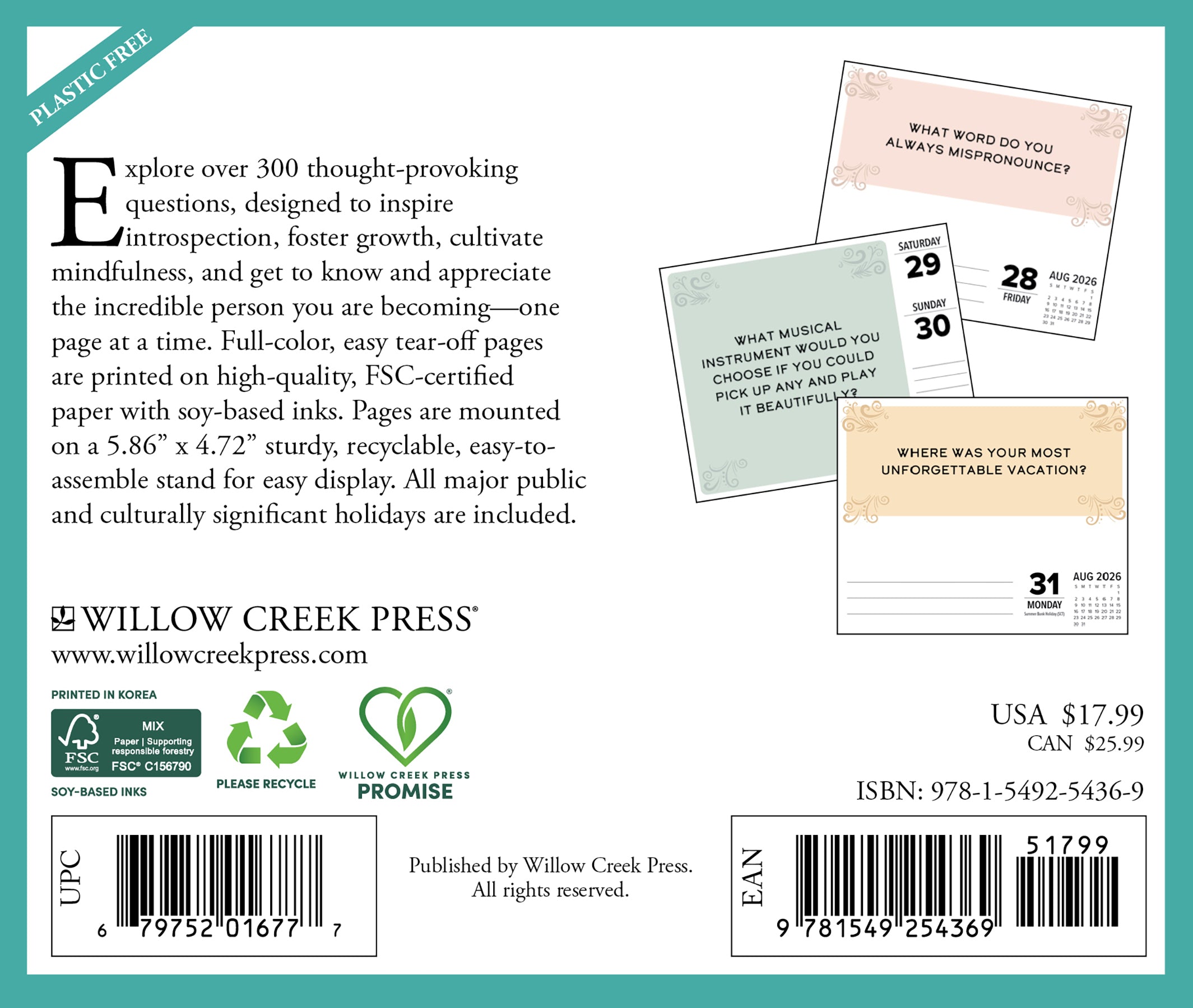 2026 Daily Box Calendar with inspirational questions on vibrant tear-off pages for daily mindfulness and reflection.