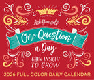 One Question A Day 2026 Daily Box Calendar design with colorful lettering and decorative elements.
