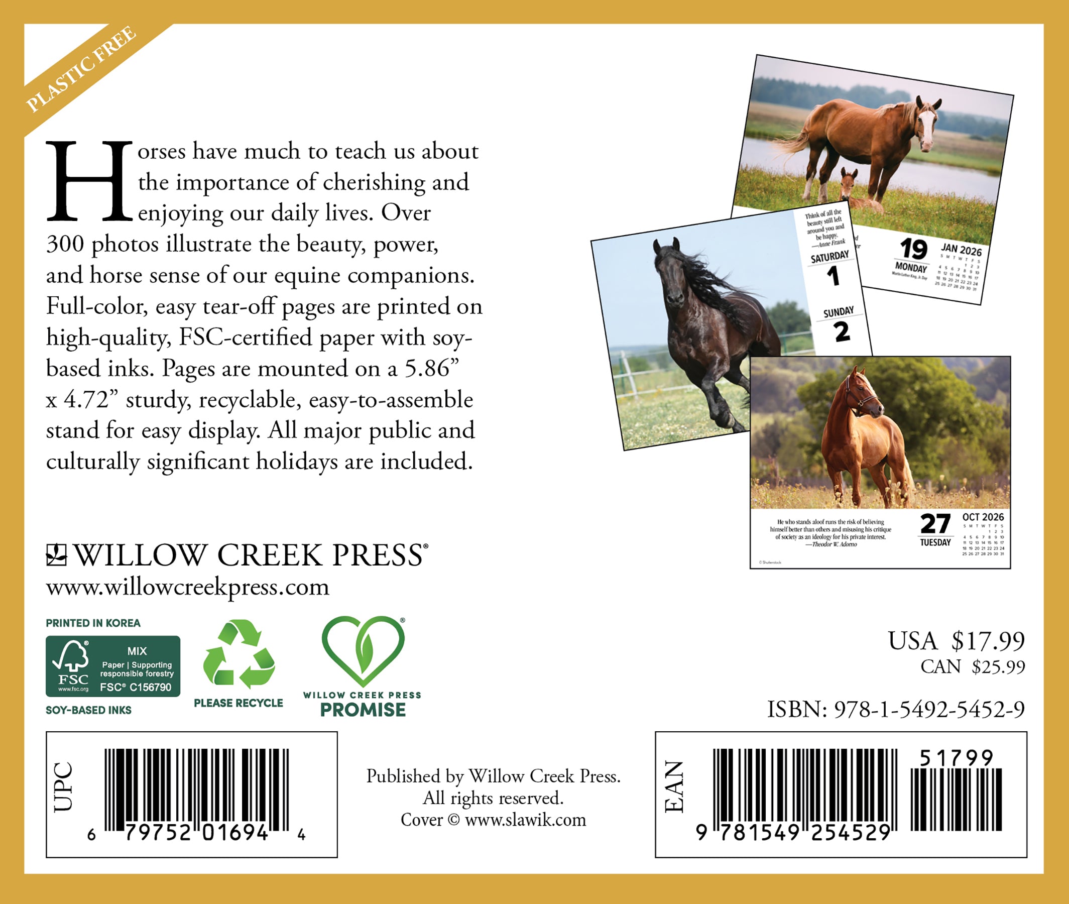 Inspirational horse quote page from 2026 What Horses Teach Us calendar