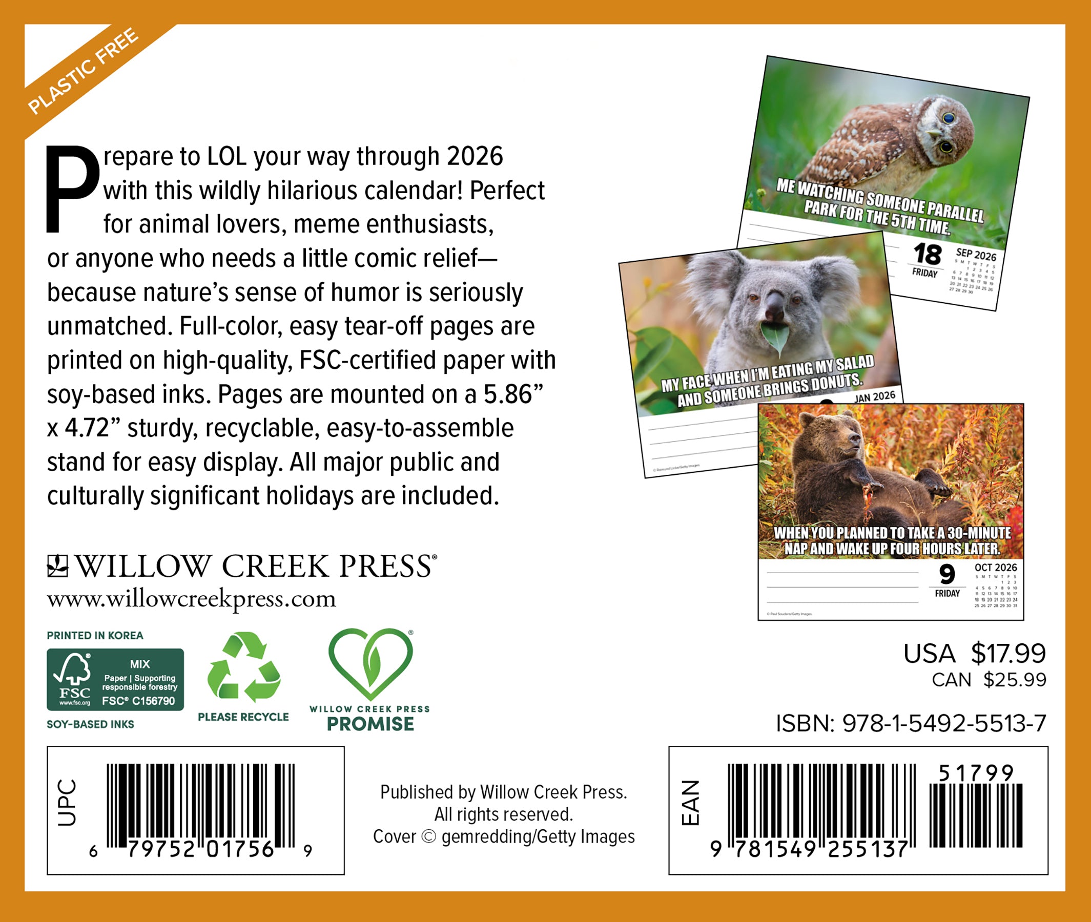 Animal Antics 2026 daily desk calendar on stand – perfect office gift