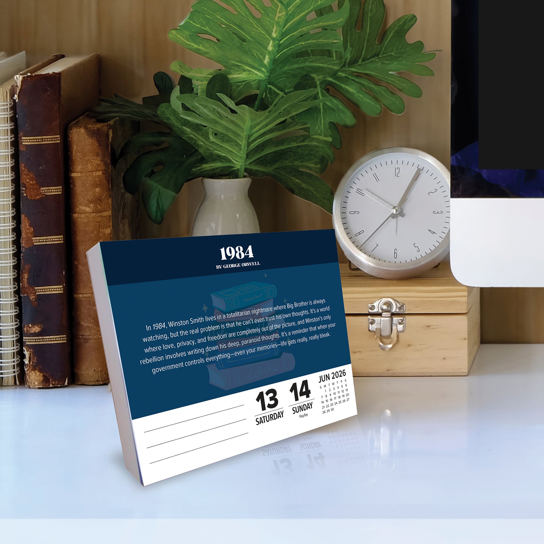 2026 Daily Box Calendar showing daily quote for June 13 and 14, featuring classic literature inspired design.