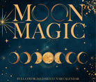 Moon Magic 2026 Daily Box Calendar featuring lunar phases and celestial design against a starry night background.