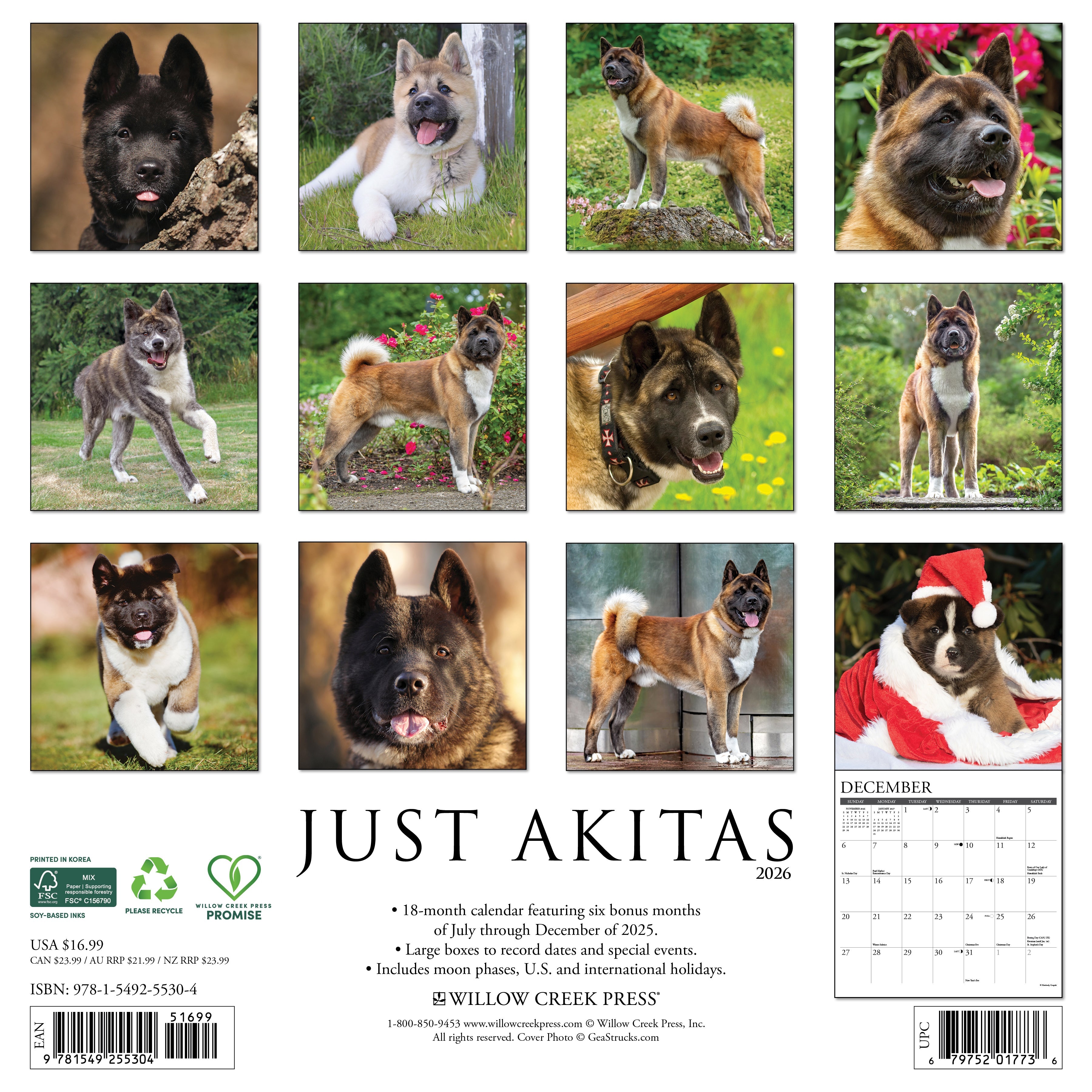 Dog lovers’ 2026 Wall Calendar – Akitas edition with cute canine images