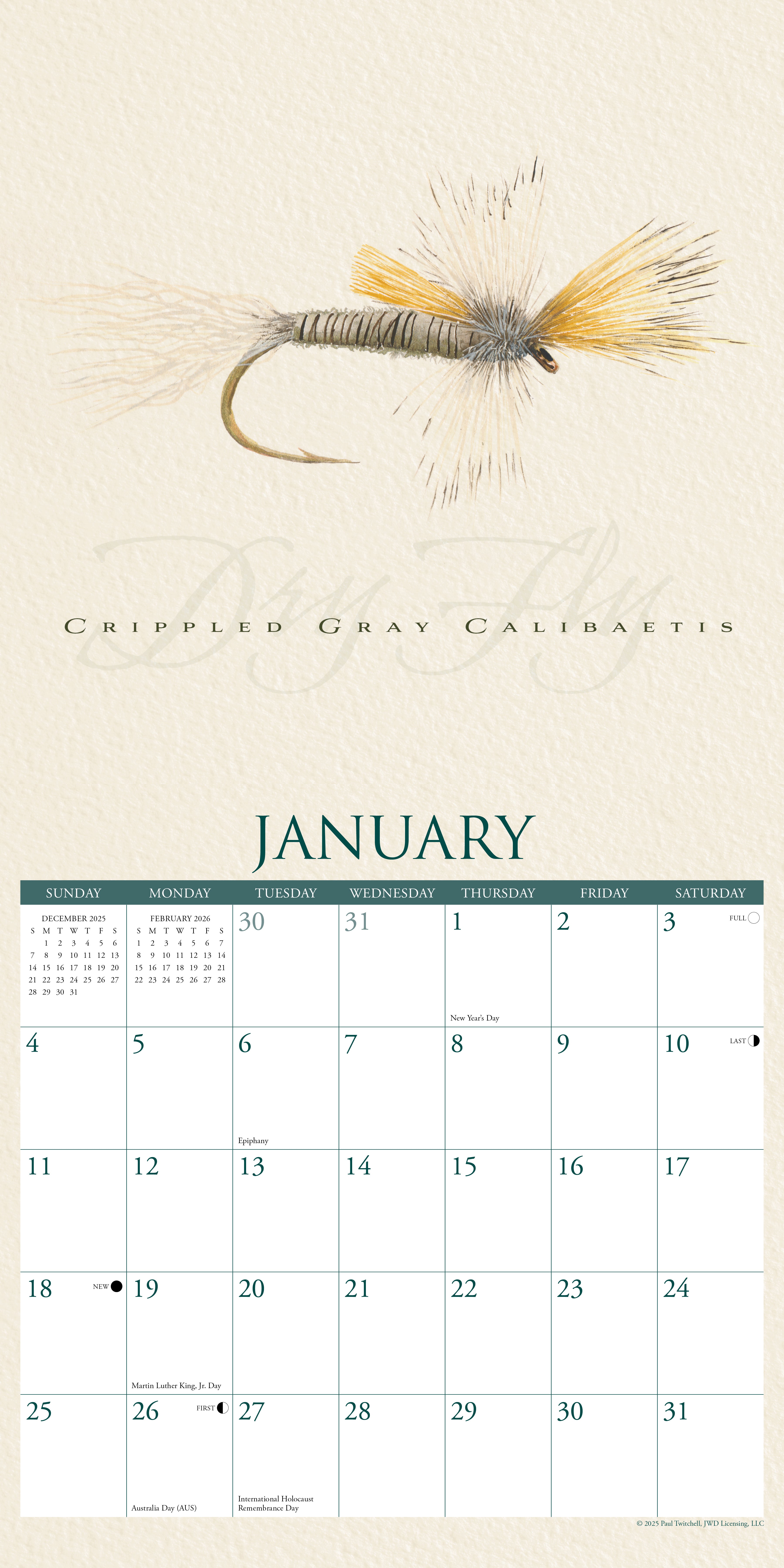 2026 Wall Calendar with large monthly date boxes, decorative images, and holidays, perfect for office or home organization and yearly planning