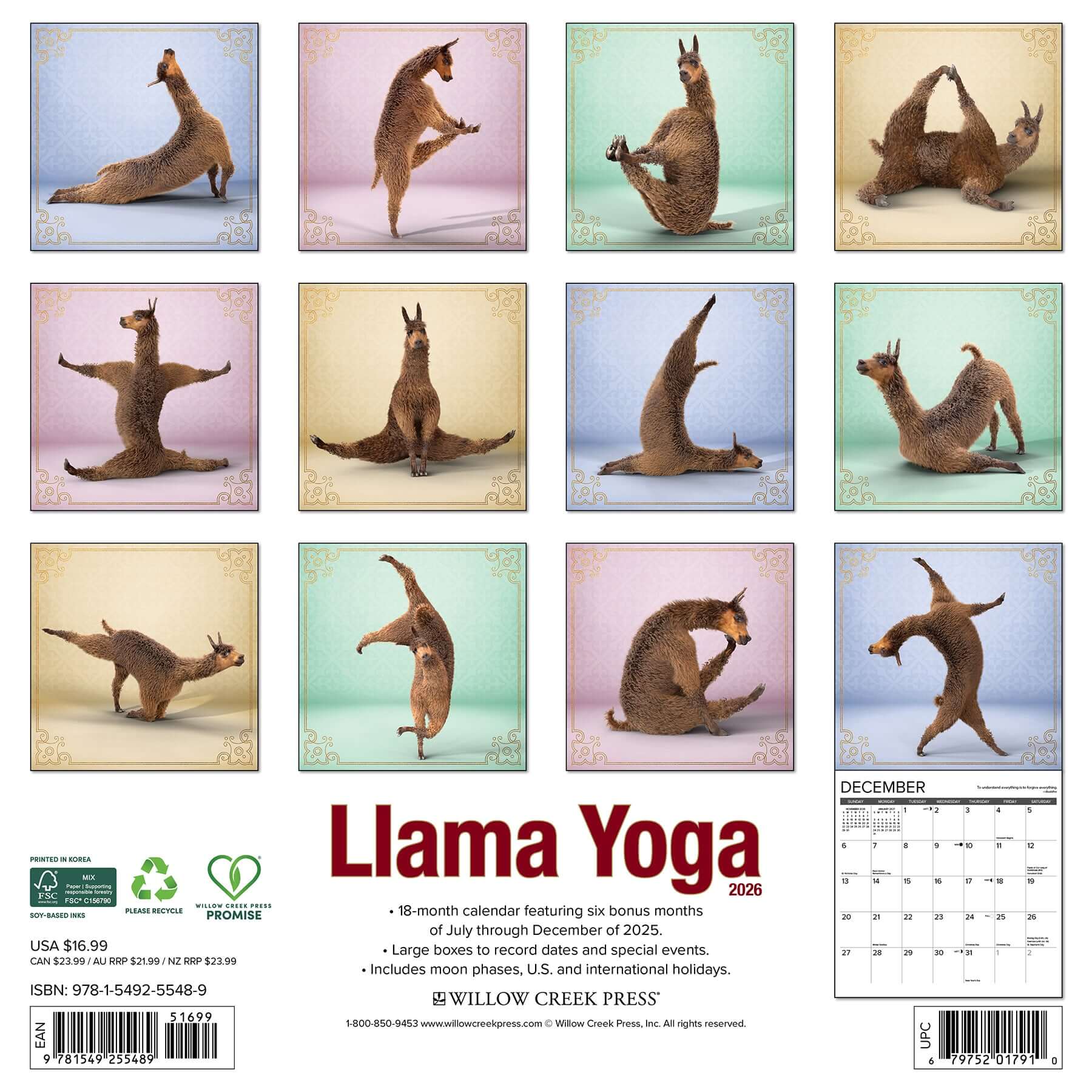 Fun 2026 wall calendar with llamas doing yoga for organization and motivation