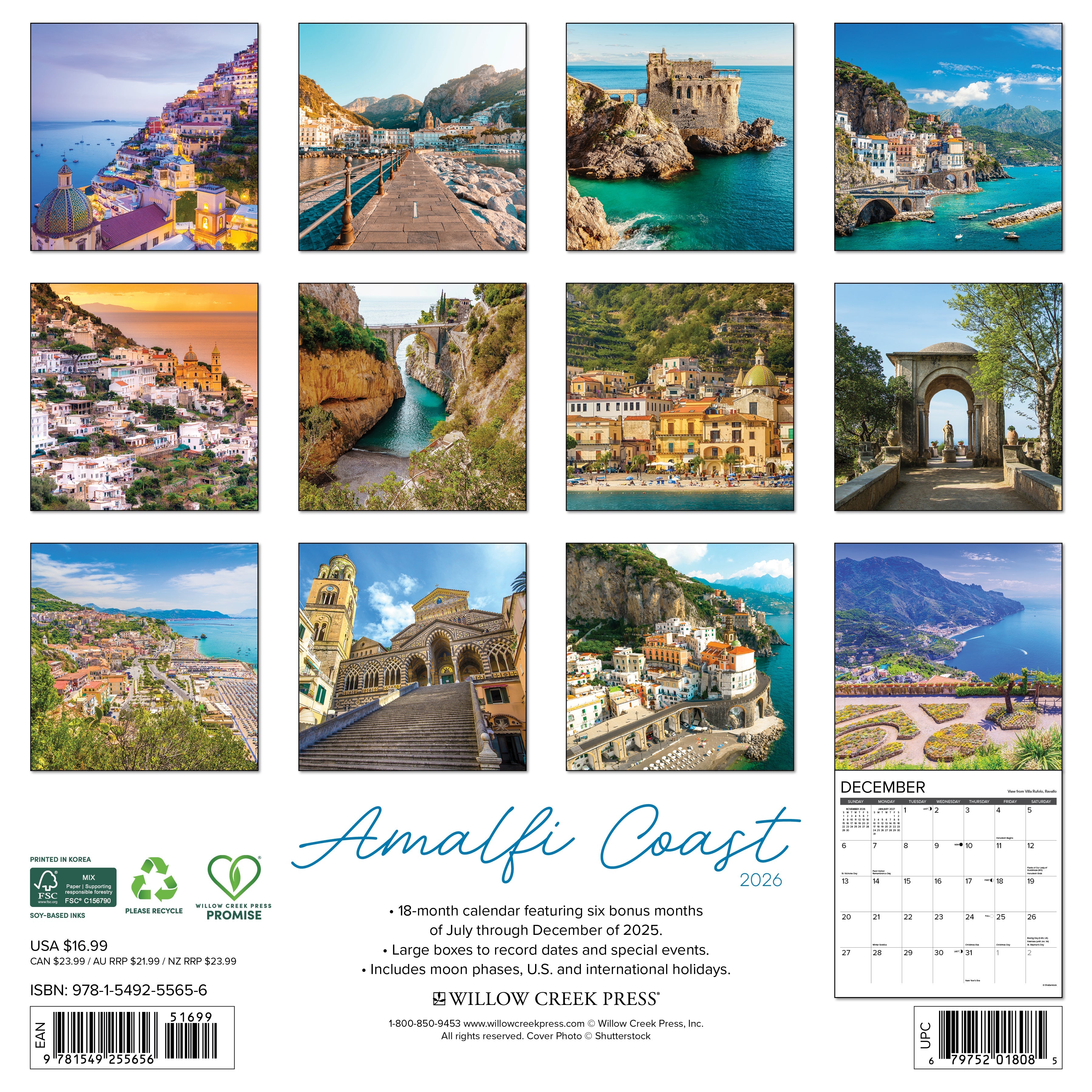 Travel-inspired 2026 Wall Calendar – Amalfi Coast edition with colorful seaside views