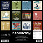 2026 Wall Calendar featuring humorous badminton-themed graphics and motivational quotes for fans and players.