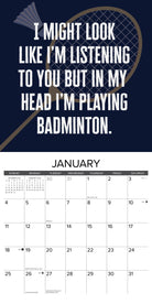 2026 Wall Calendar featuring motivational badminton quote for January.